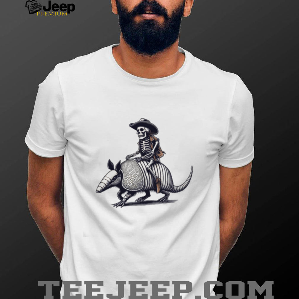 Skeleton Cowboy Riding an Armadillo Western Graphic T Shirt