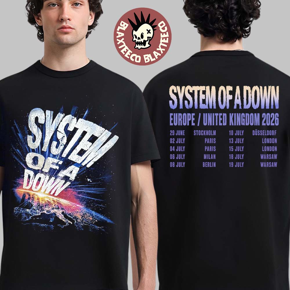 System Of A Down EU And UK Tour 2026 Merch Official Art With Dates Two Sided T-Shirt