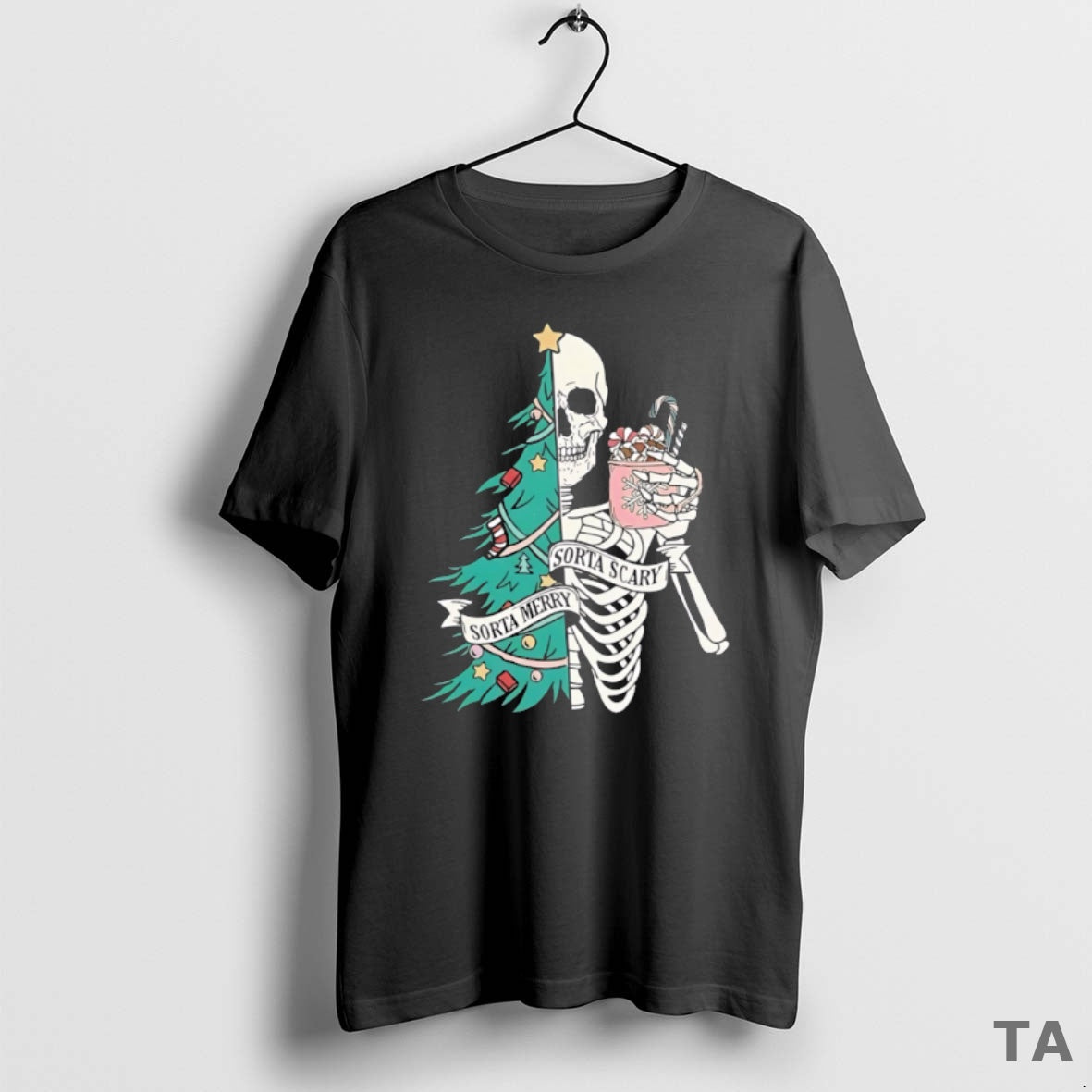 Top Christmas Sorta Merry Sorta Scary Skeleton Xmas T Shirt Sweater