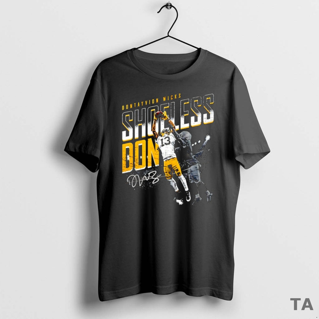 Top Dontayvion Wicks Green Bay Packers Shoeless Catch Signature T Shirt Sweater