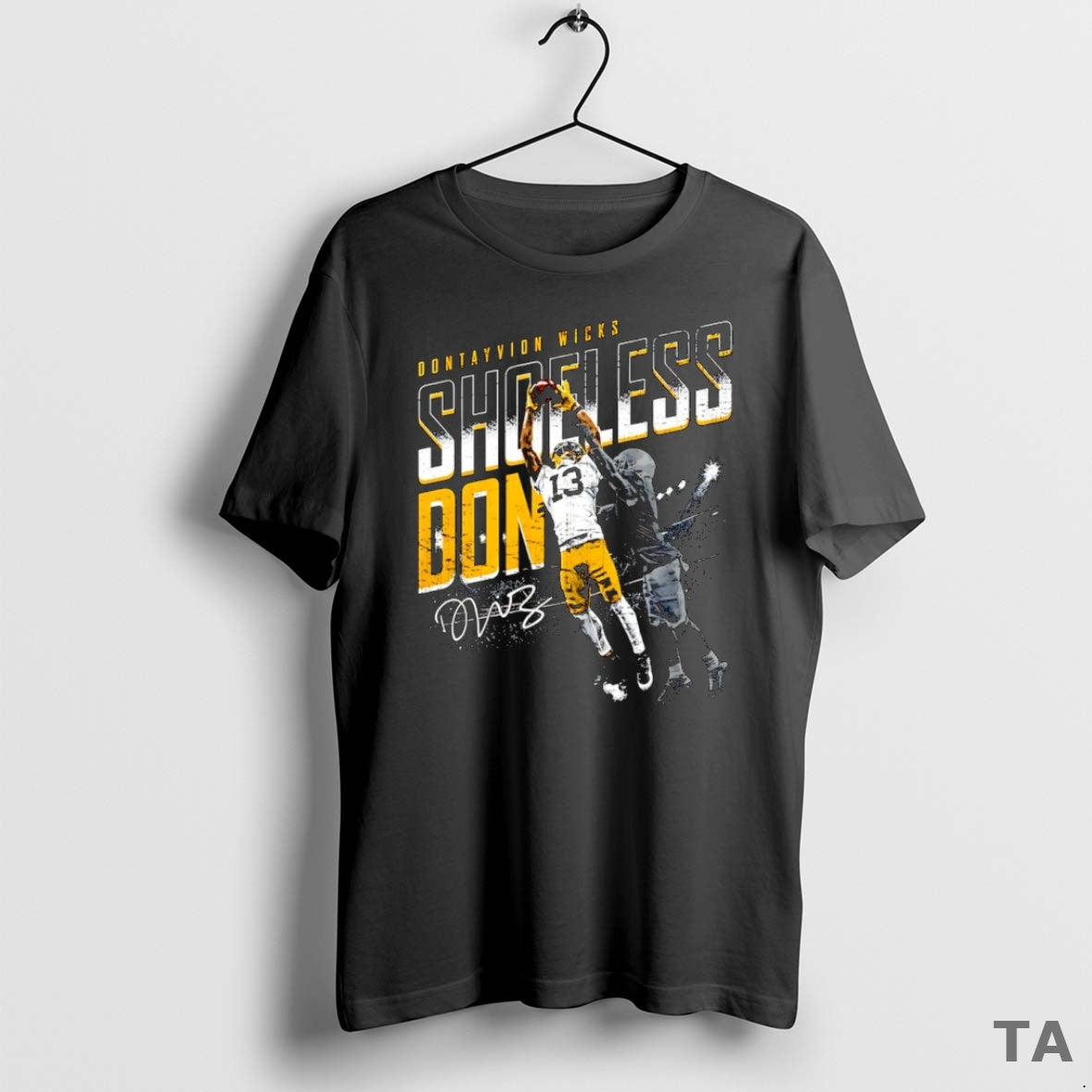 Top Dontayvion Wicks Green Bay Packers Shoeless Catch Signature T Shirt Sweater