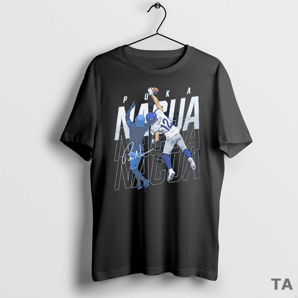 Top Puka Nacua Los Angeles R One Handed Catch T Shirt Sweater