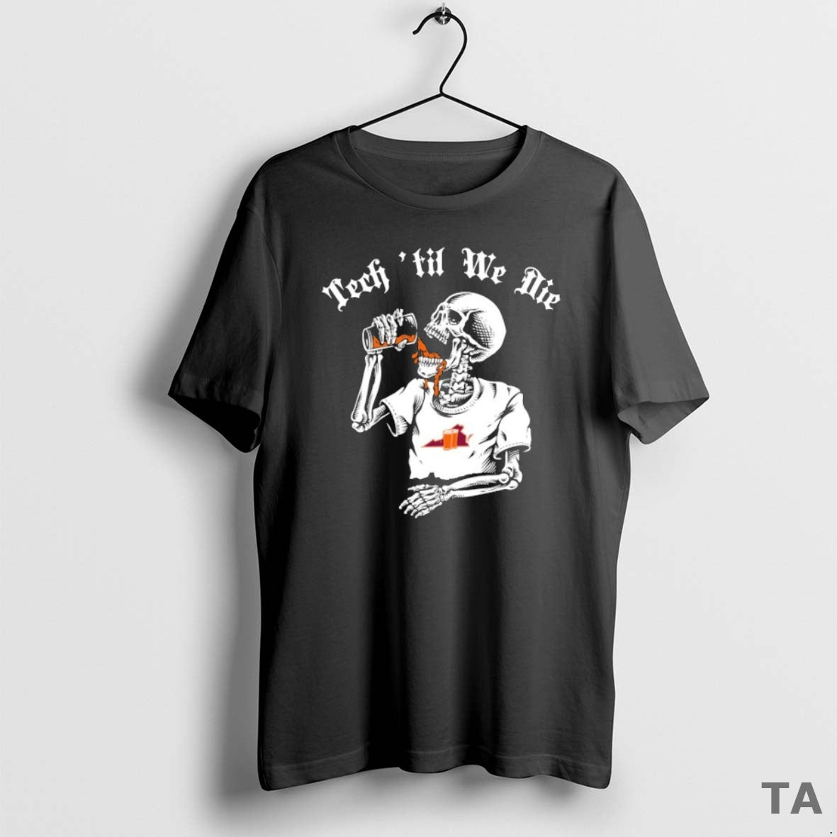 Top Virginia Tech Hokies Tech Til We Die Skeleton T Shirt Sweater