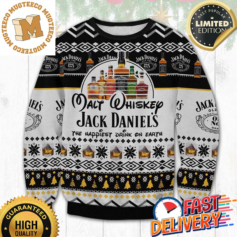 Walt Whiskey Jack Daniels The Happiest Drink On Earth Xmas 2023 Holiday Gift Ugly Christmas Sweater