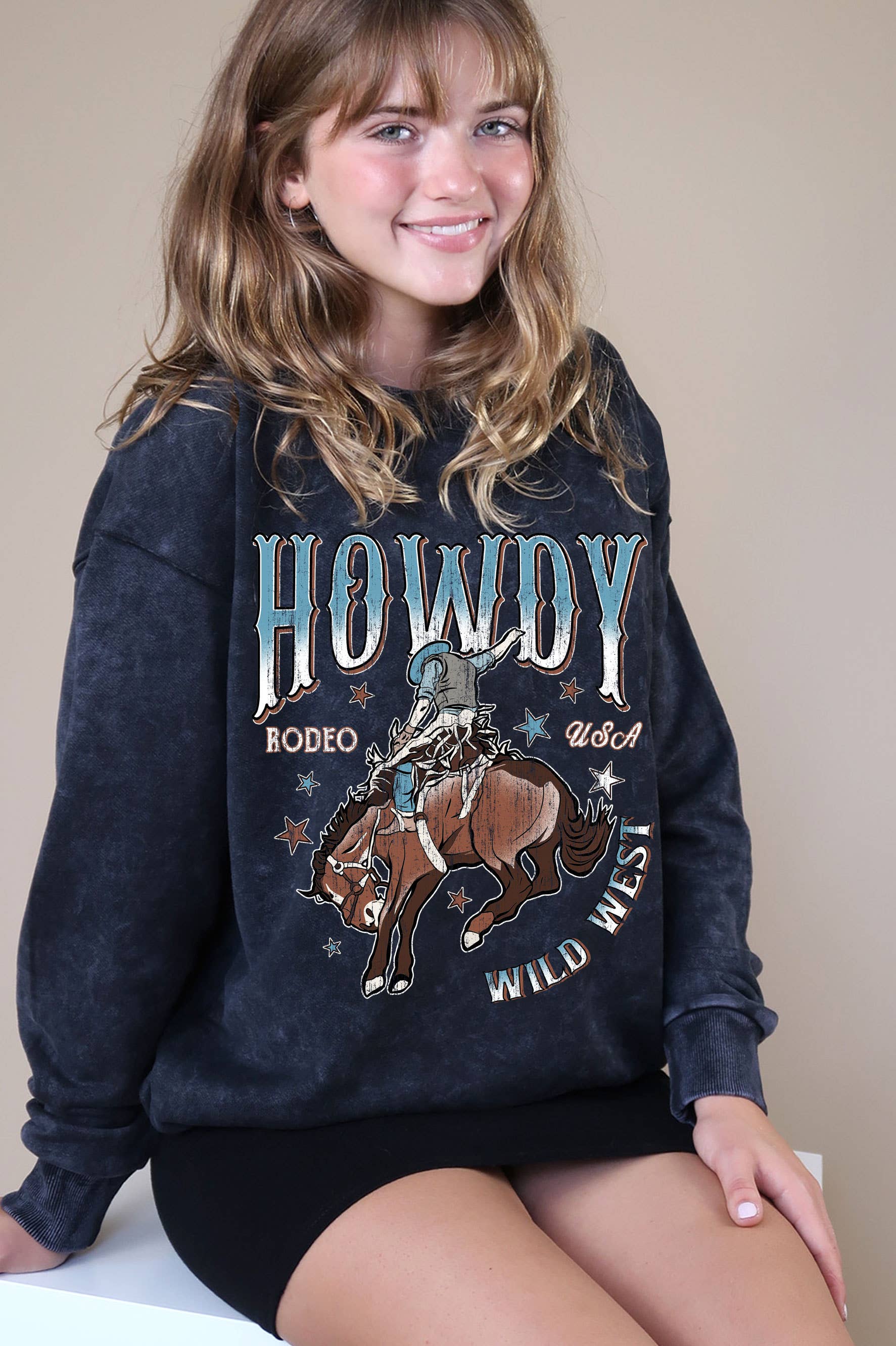 Howdy Cowboy Mineral Graphic Brushed Sweatshirts