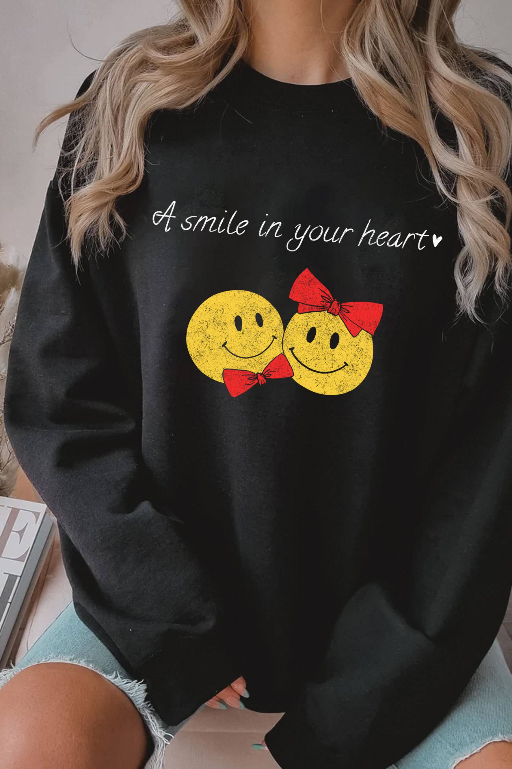 A Smile in Your Heart Graphic Brushed Sweatshirts