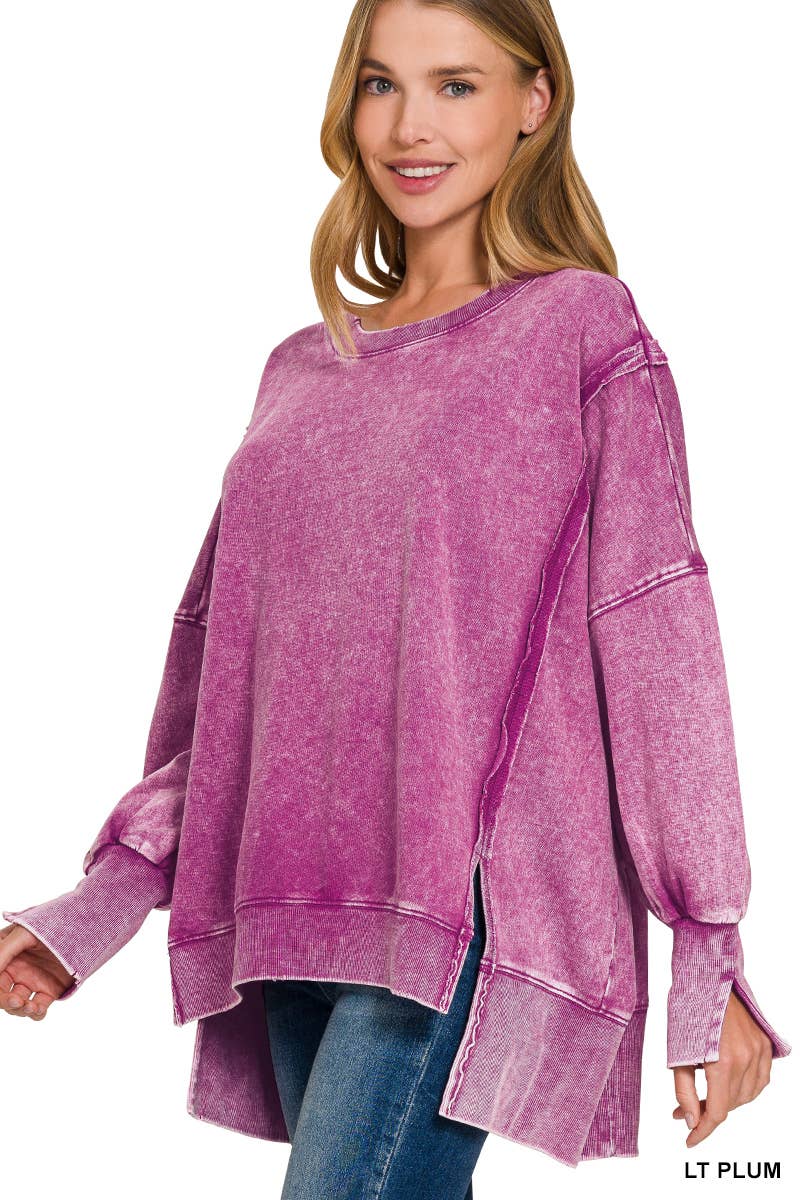 Split Cuff Washed Oversized Sweatshirt