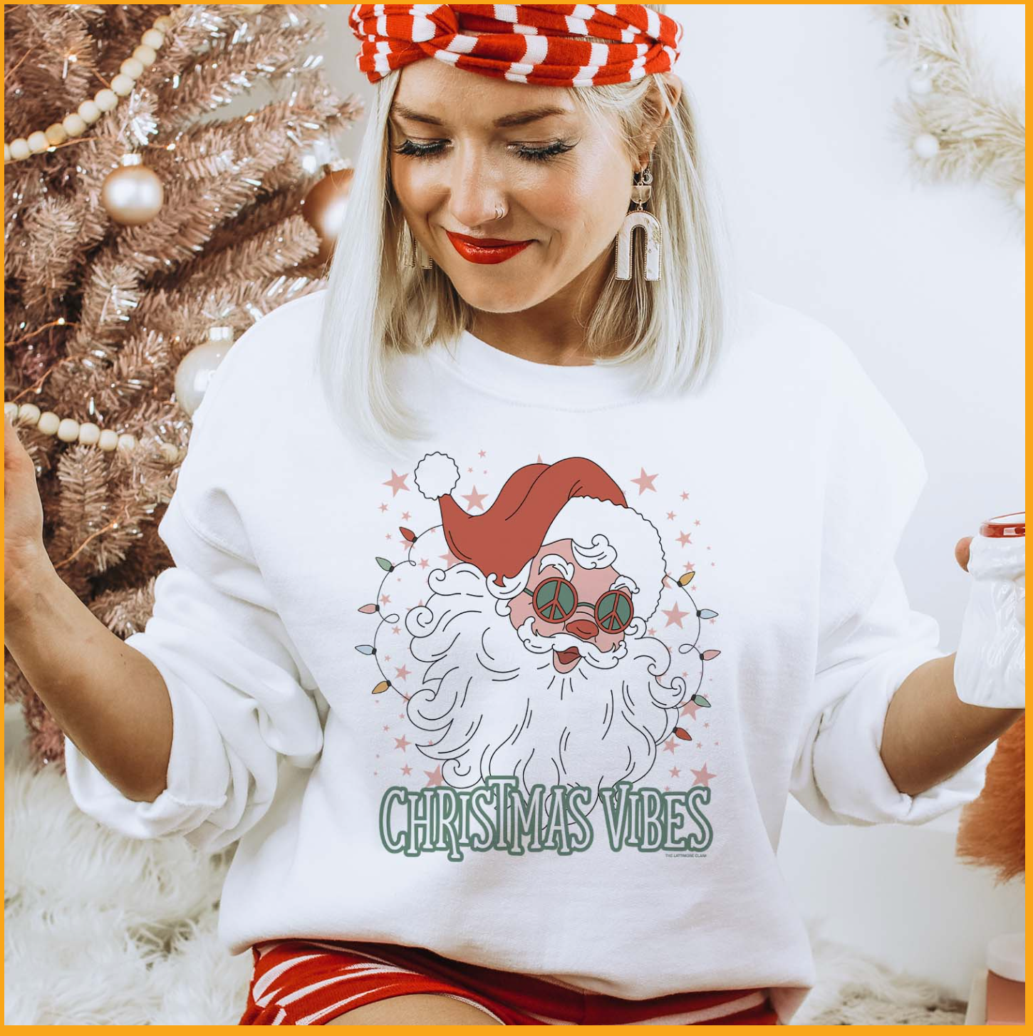 Christmas Vibes Santa with Peace Glasses Holiday Sweatshirt