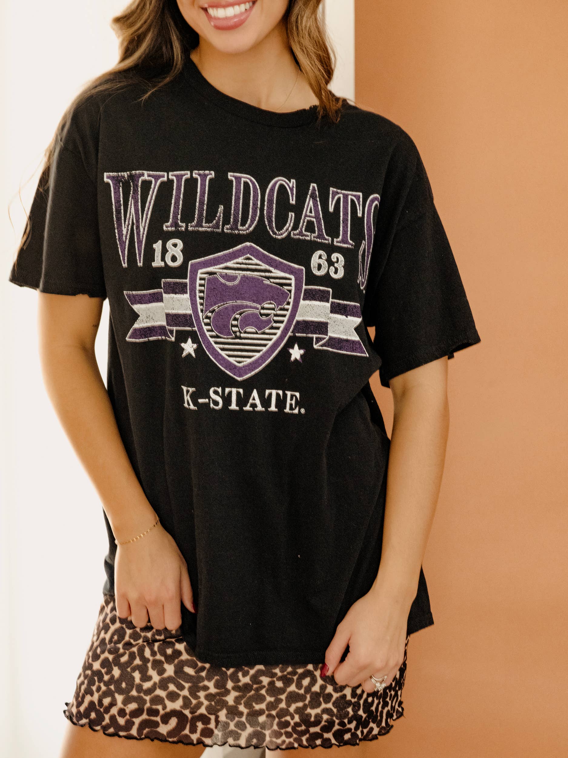 Kansas State Wildcats Pep Rally Black Thrifted Tee