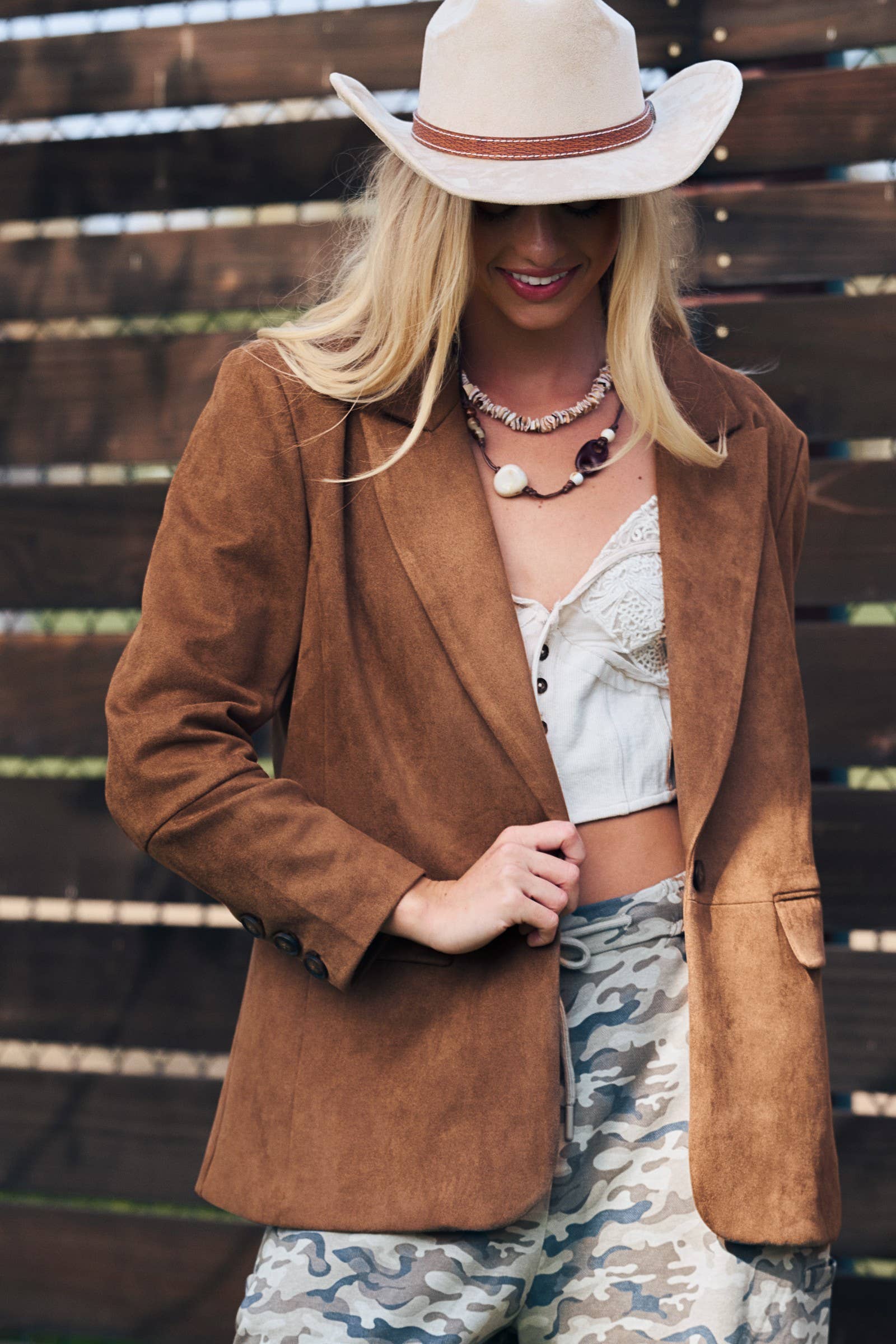 Relaxed Fit Notched Lapel Faux Suede Blazer