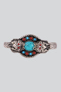 White Metal Bracelet with Blue Coral and Red Stones (MBR-05)
