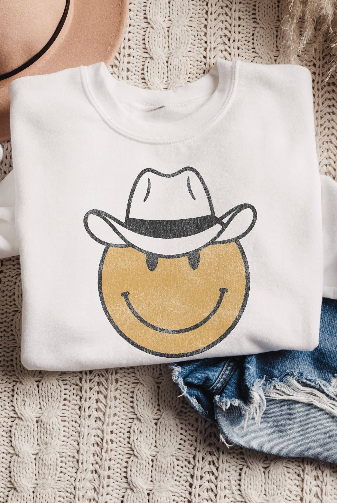 Cowboy Smiley Face Graphic Sweatshirt