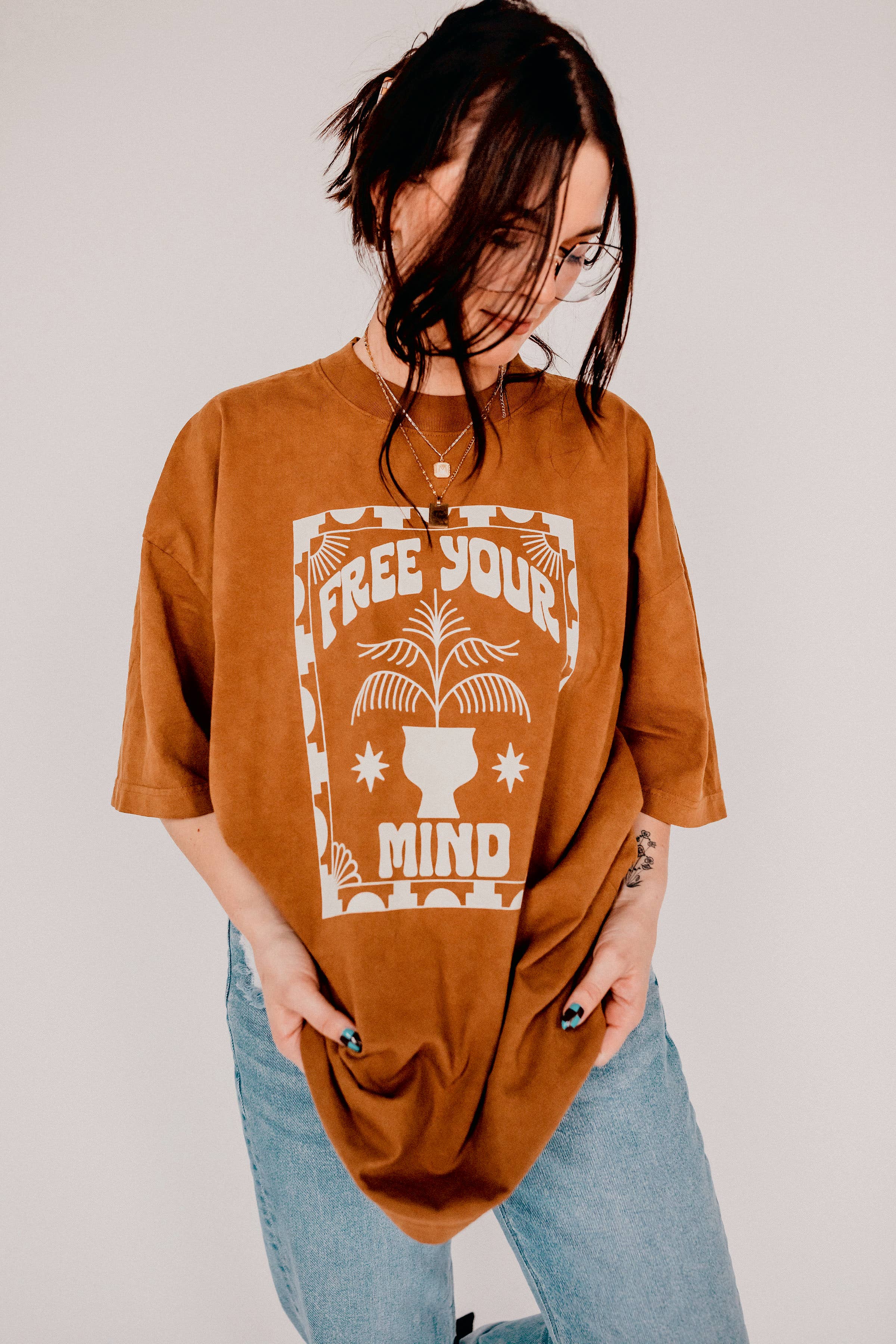 Free Your Mind Boho Western Graphic Tee - Rust