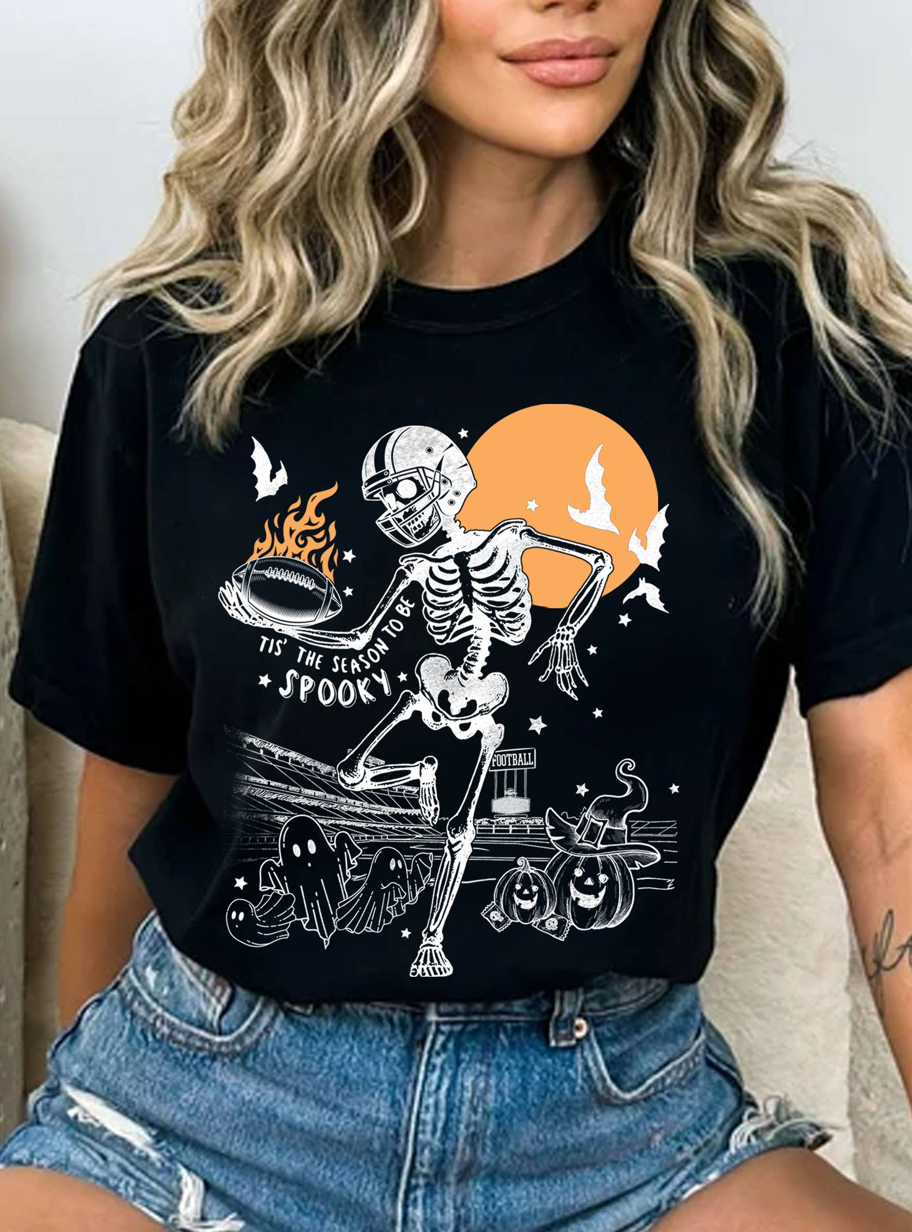 Spooky Skeleton Football Graphic Tshirts