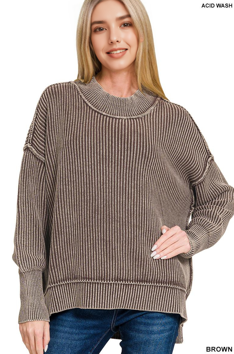 .0825 Washed Side Slit Oversized Hi-Low Sweater SI-27085