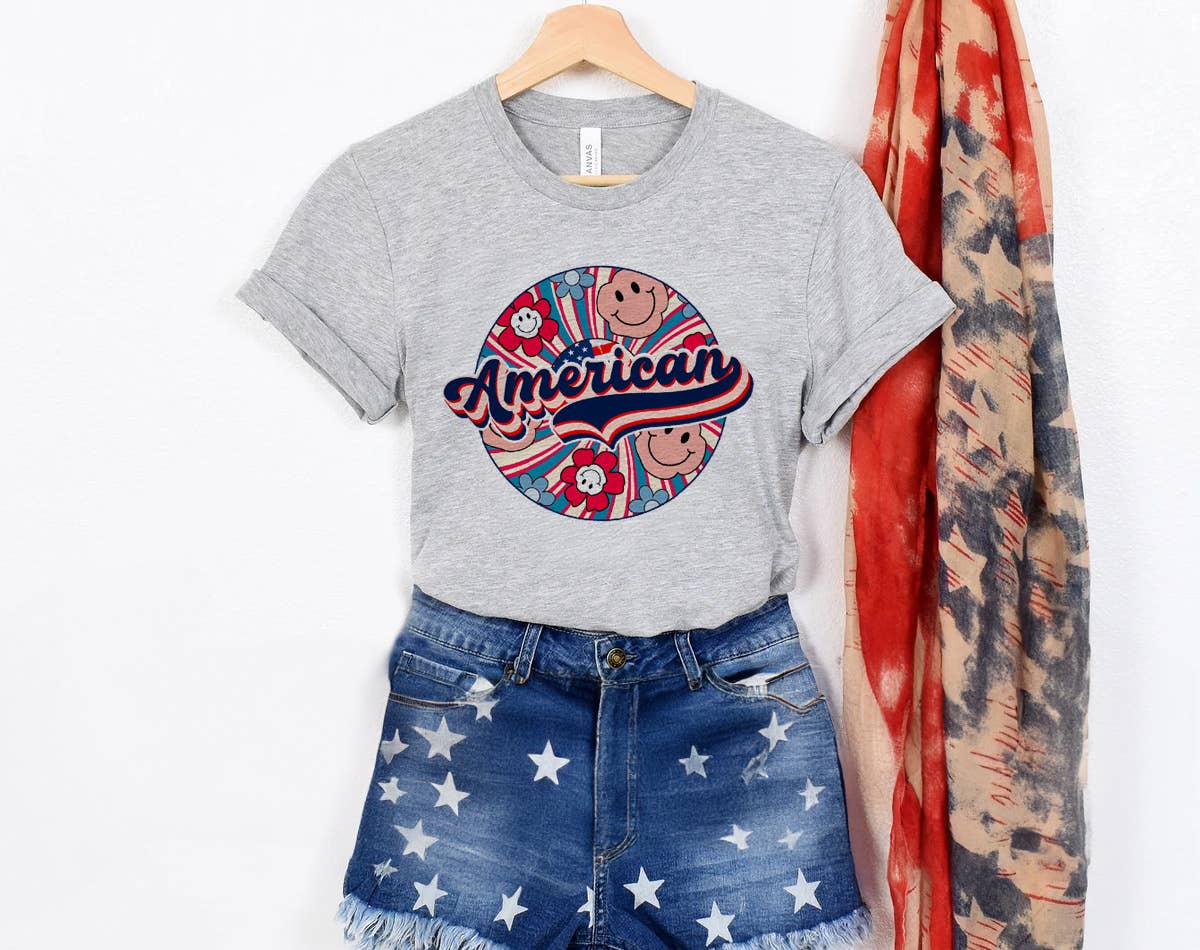 4th of July American Swirl Flower - T-Shirt