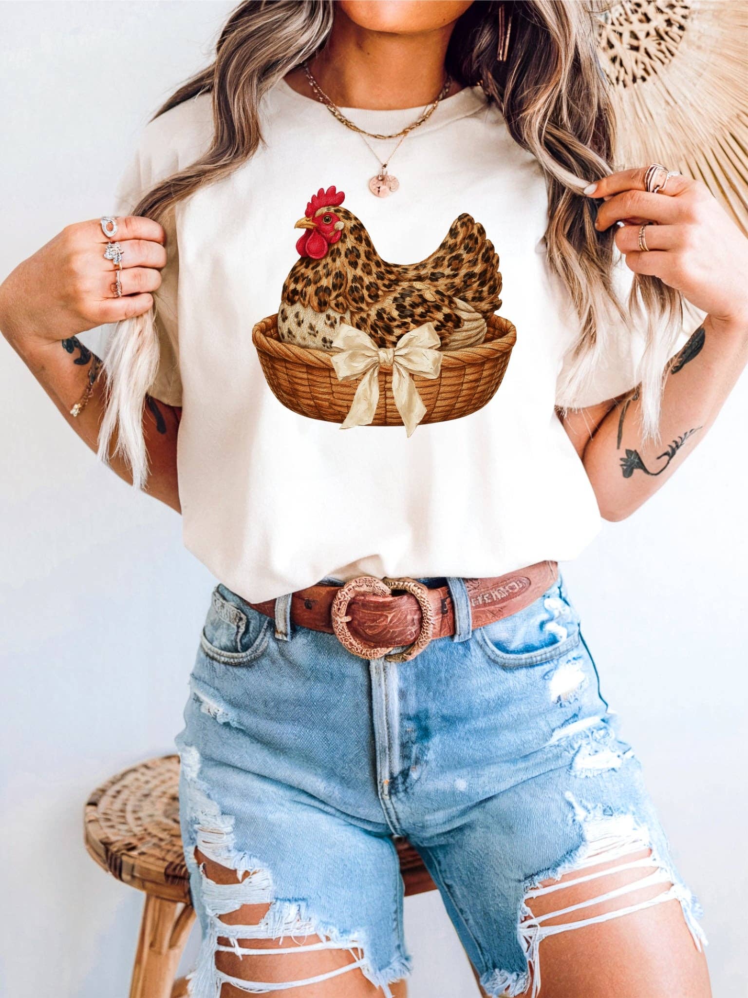 Vintage Leopard Hen Cream Farmhouse Graphic Tee