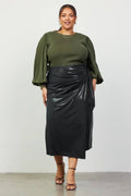 Plus Size Ring Detail Wrap Midi Skirt