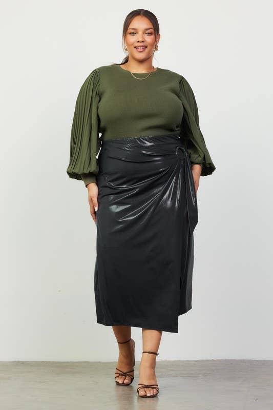 Plus Size Ring Detail Wrap Midi Skirt
