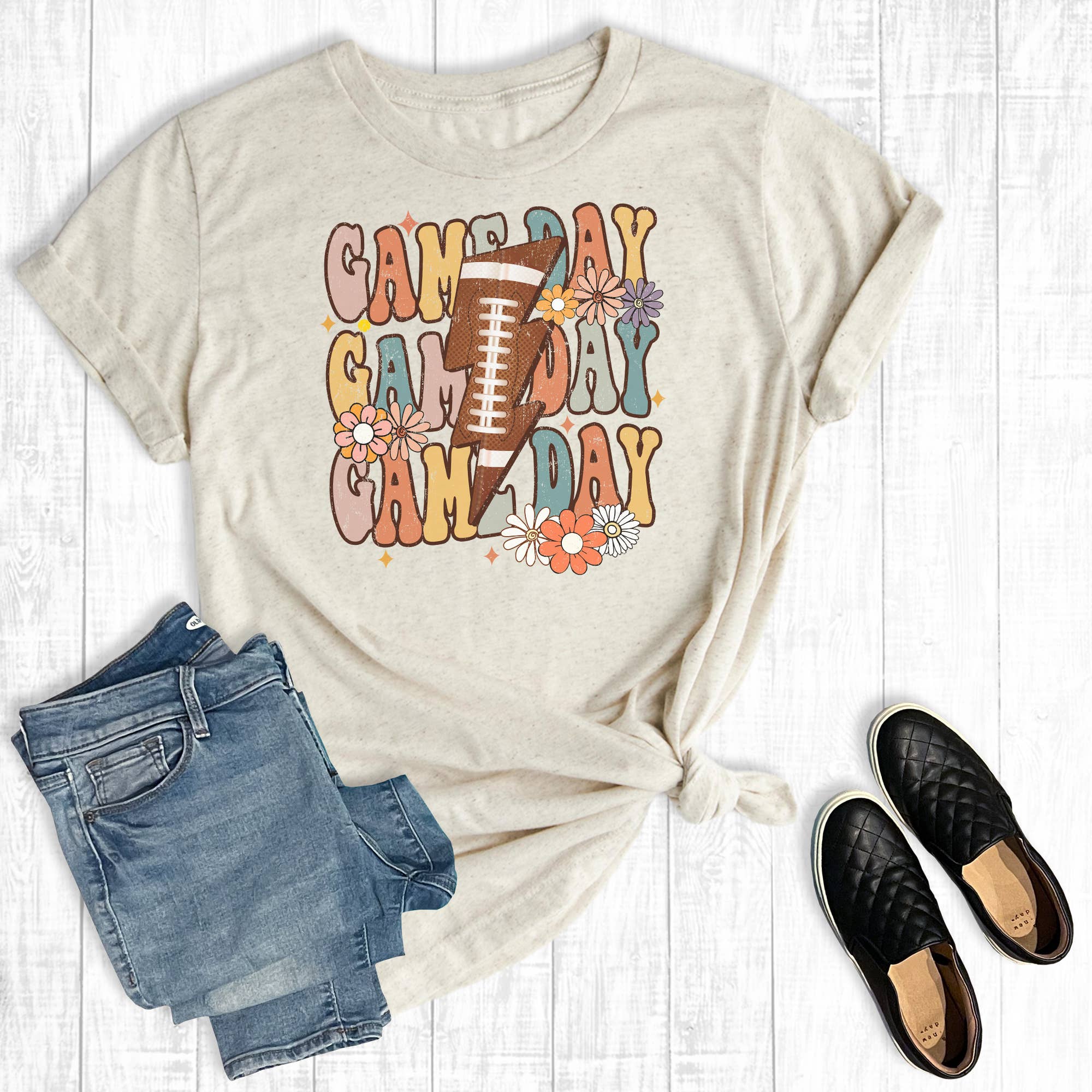 Retro Floral Game Day Football Graphic Tee