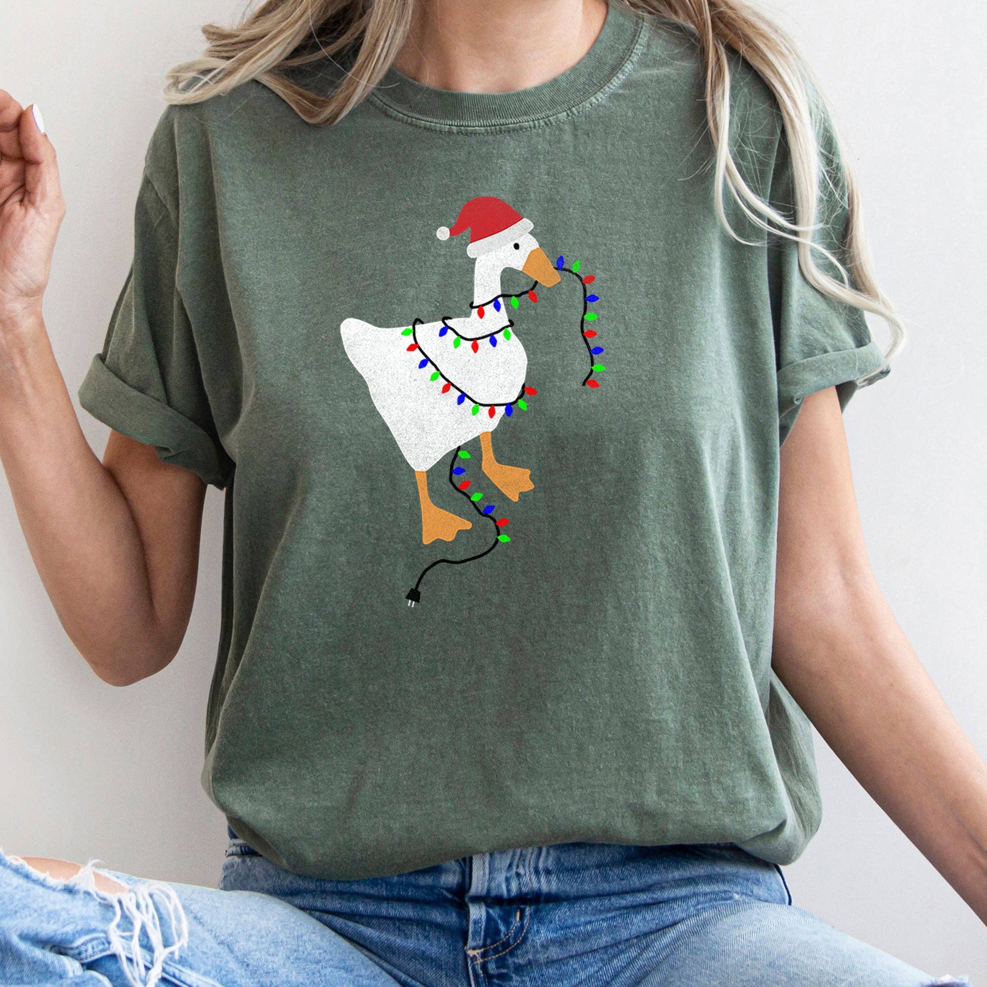 Christmas Goose, Lights, Retro Comfort Colors T-Shirt