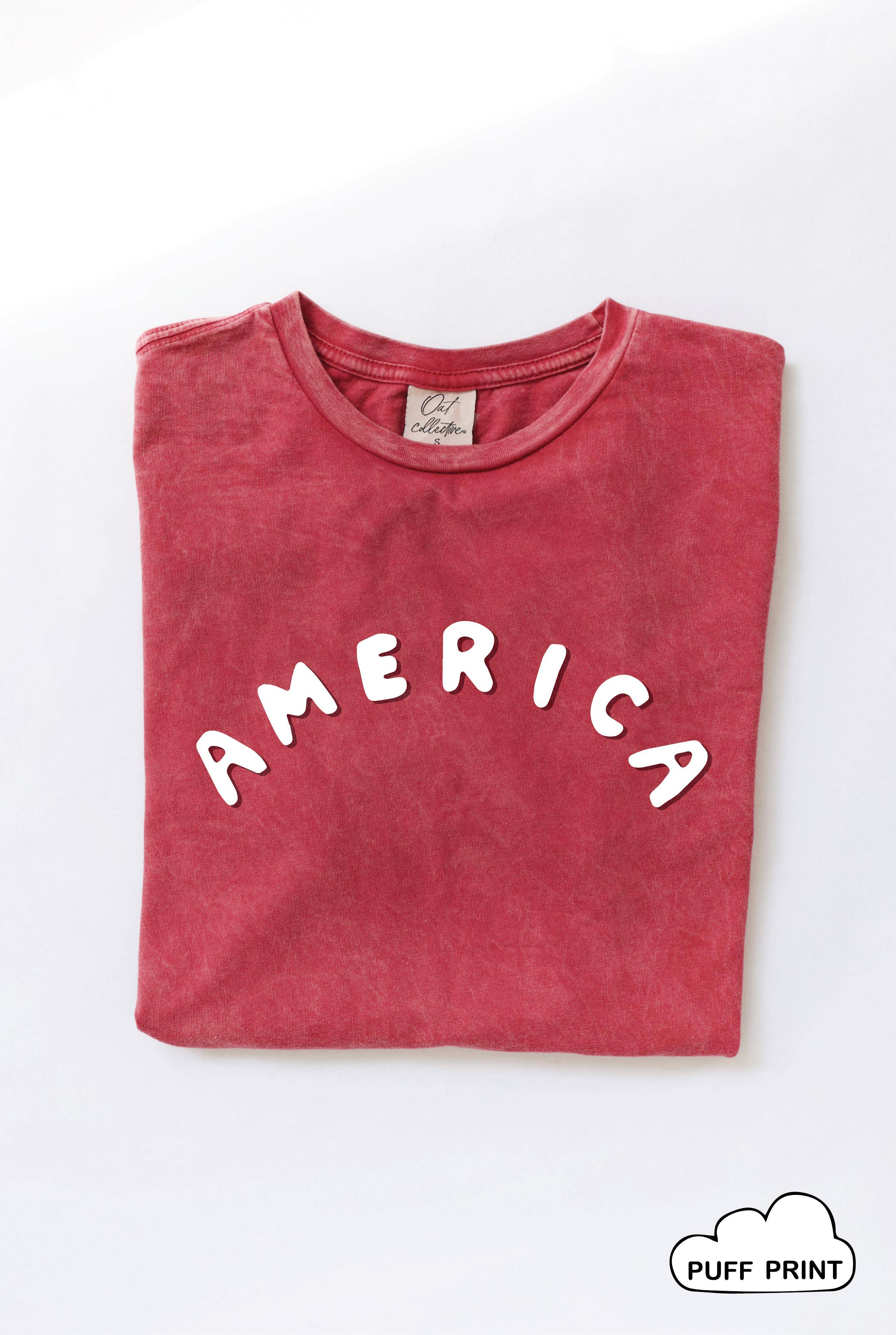 America Puff Print Mineral Washed Graphic Top