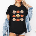 Flowers and Pumpkins Minimalist Autumn Fall Halloween Tshirt
