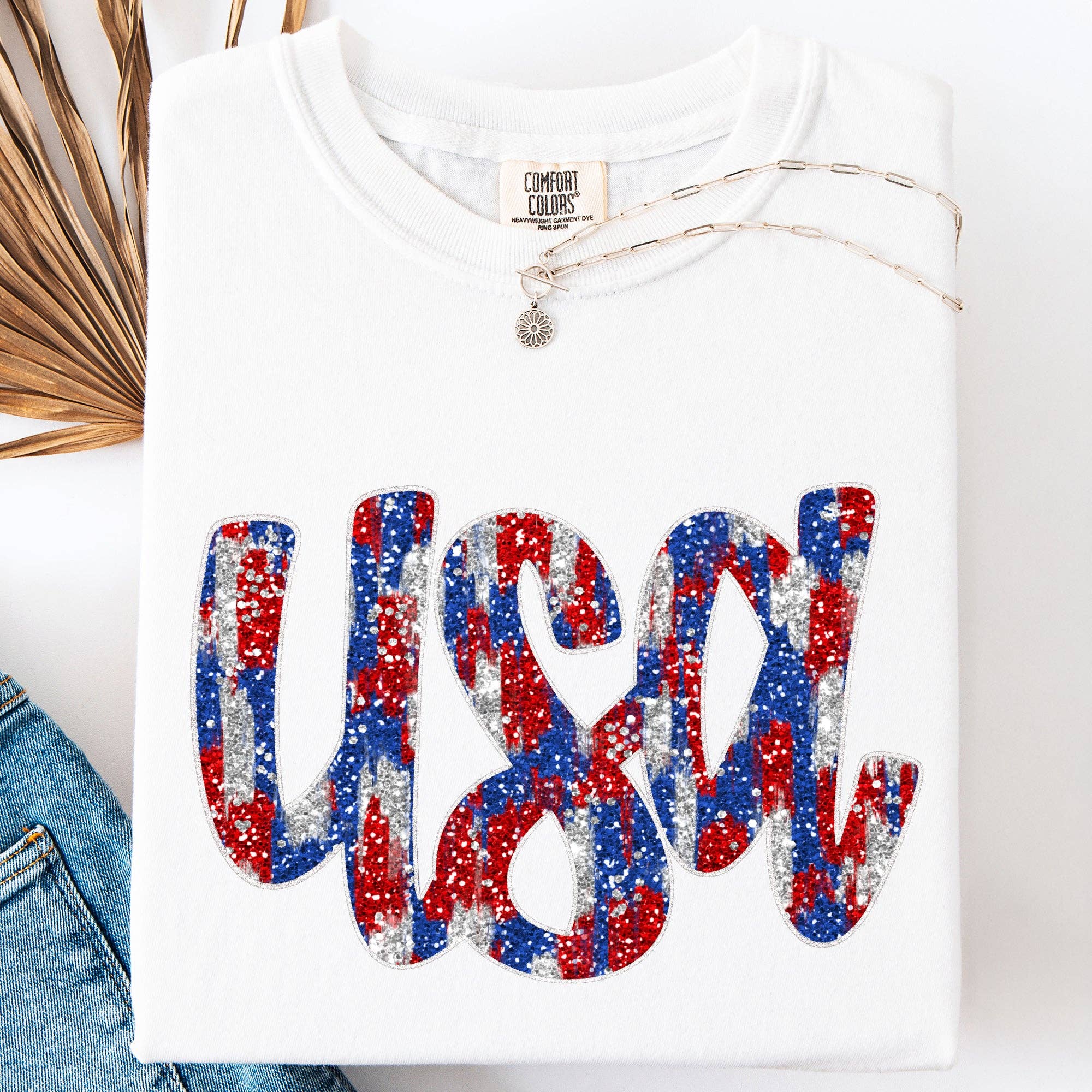 Glittery, USA, Red White and Blue Comfort Colors T-Shirt