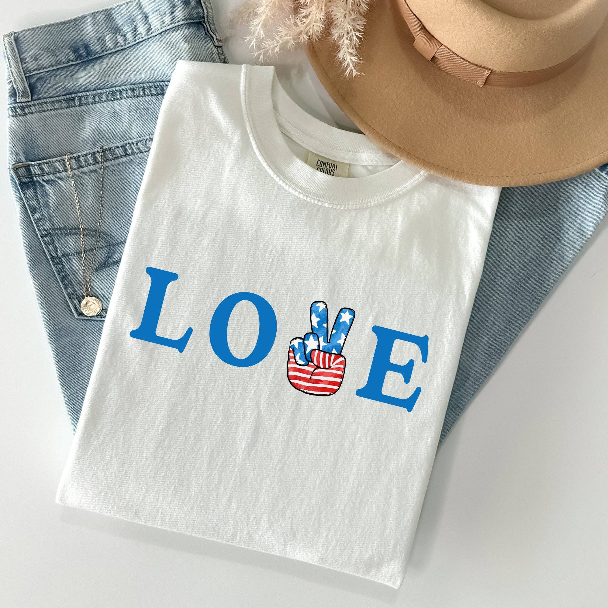Peace, Love, America, Retro, Patriotic, 4th of July Tshirt