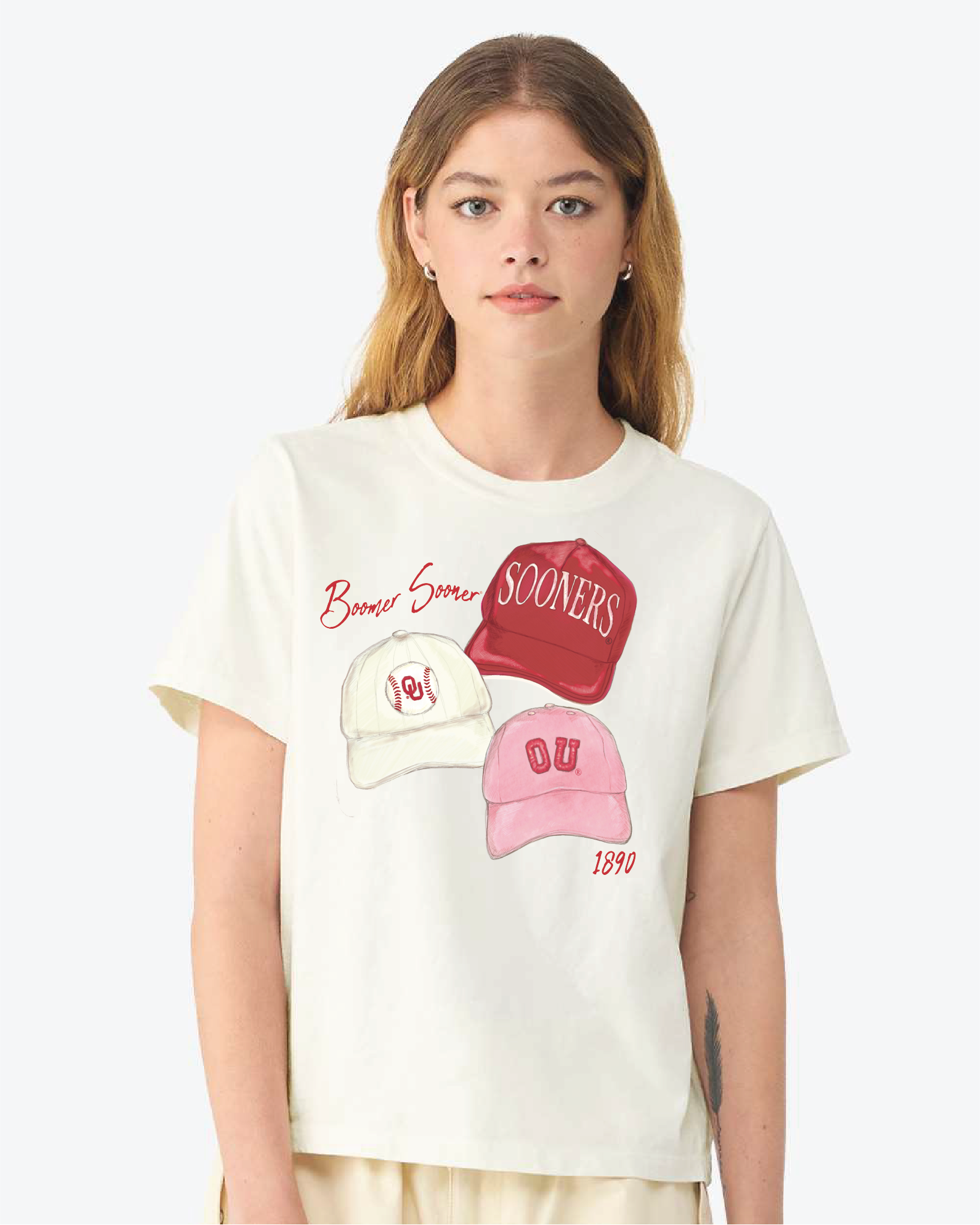 Ou Sooners Painted Baseball Caps White Ellie Perfect Tee