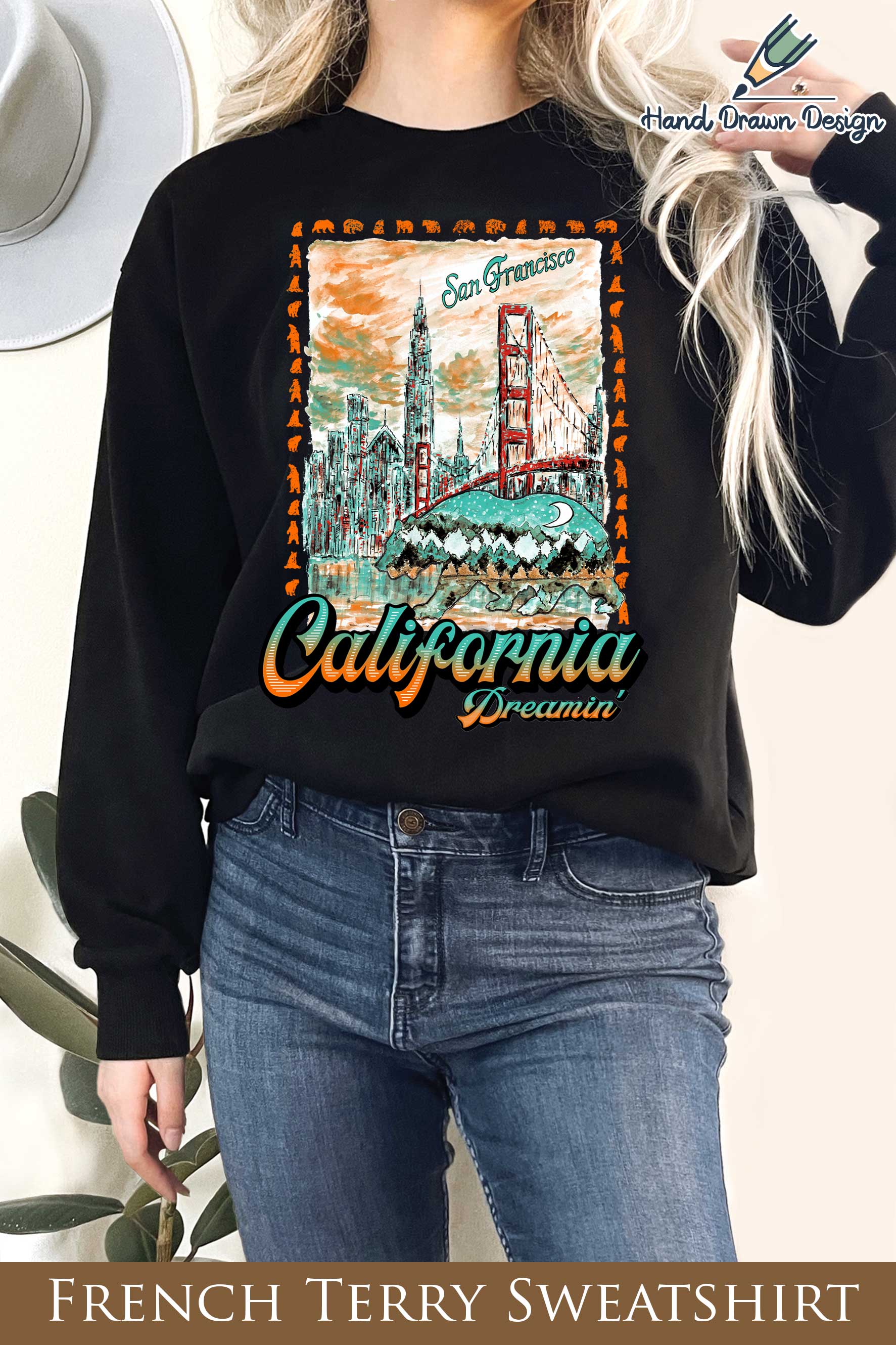 California Dreamin' Hand Drawn Graphix Terry Sweatshirts