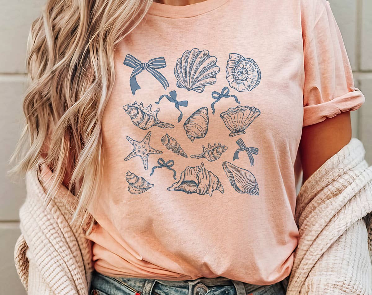 Seashell Blue Beach Collage -  Beach Shell T-Shirt