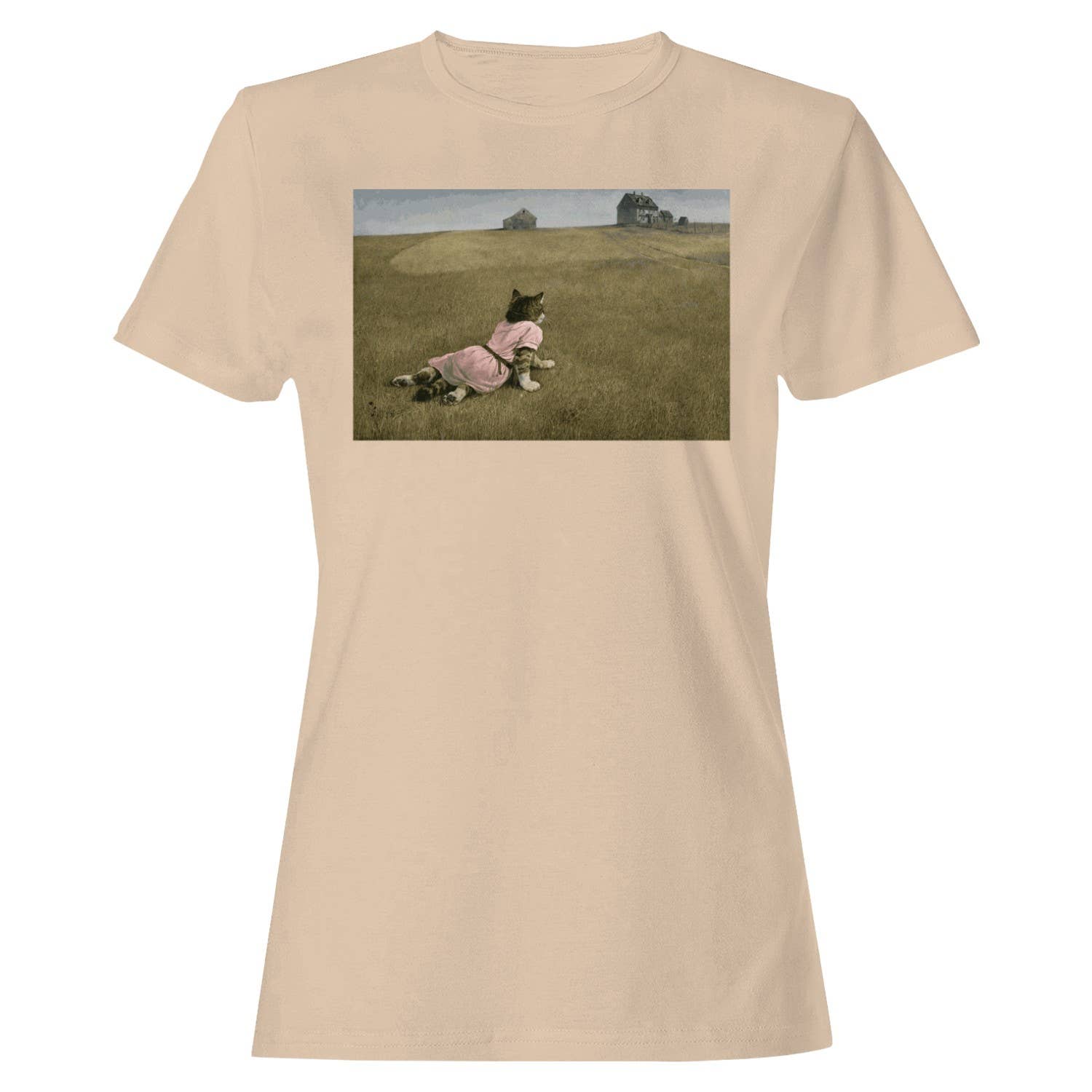 Cat Prairie Landscape Women's T-Shirt Natural