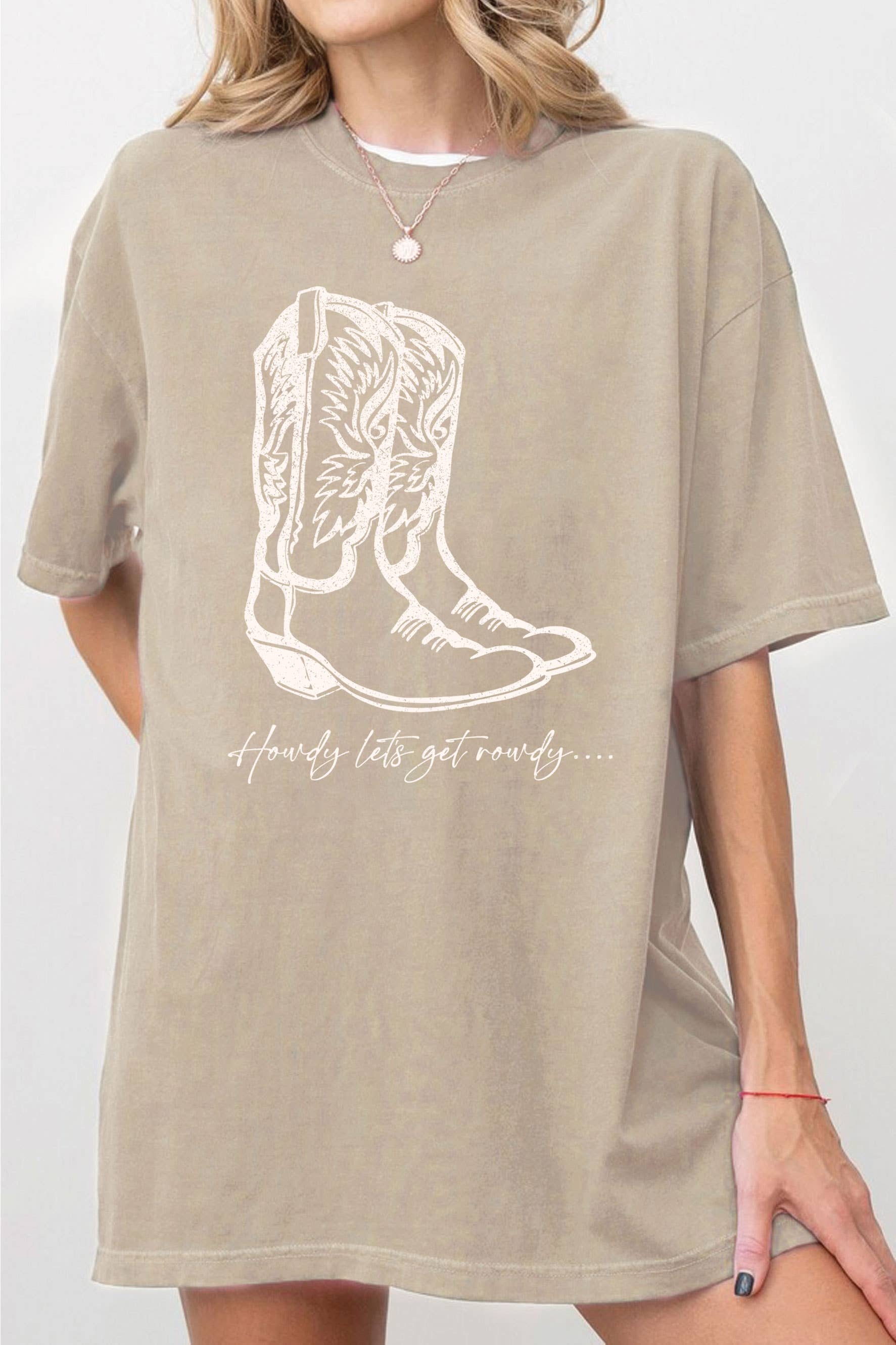 Howdy Let's Get Rowdy Boots Oversize Graphic Tshirts