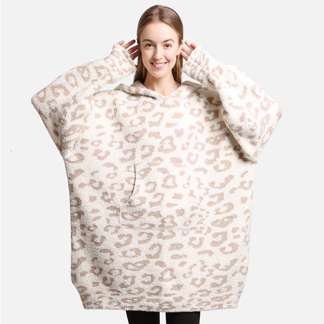 Leopard Print Soft Hooded Snuggie W Pocket