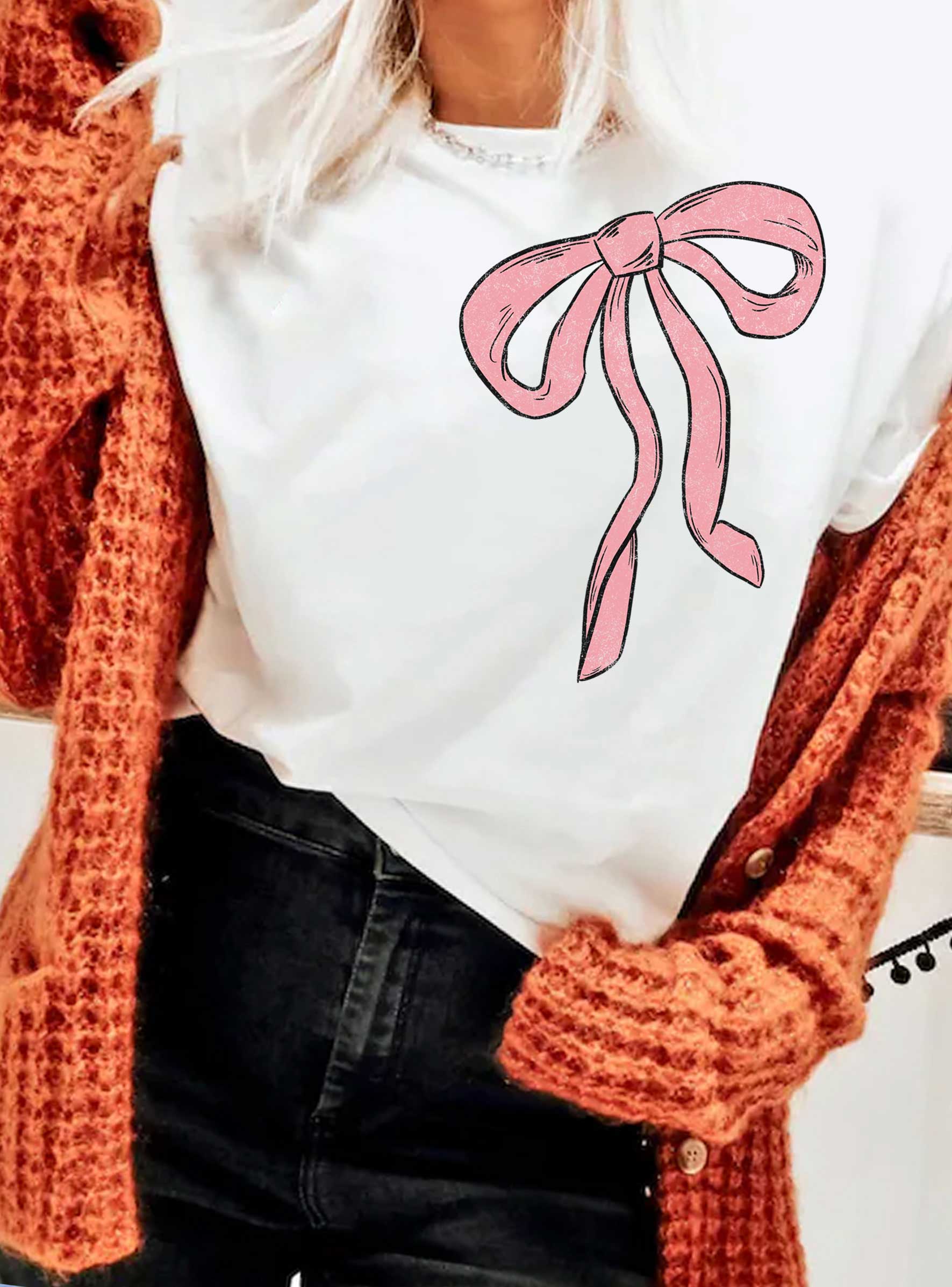 Pink Ribbon Bow Graphic T-Shirts