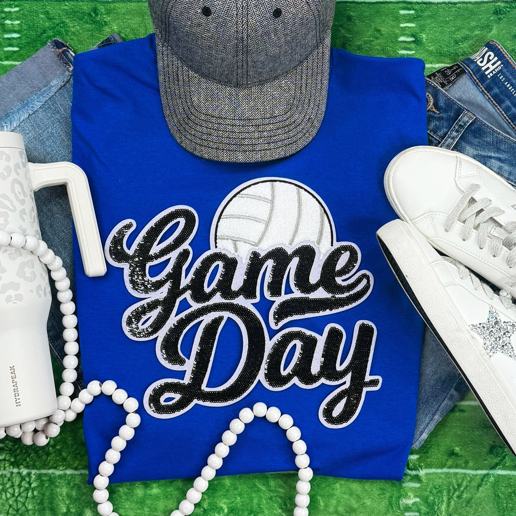 Black Sequin Volleyball Game Day Patch Royal Everyday Tee