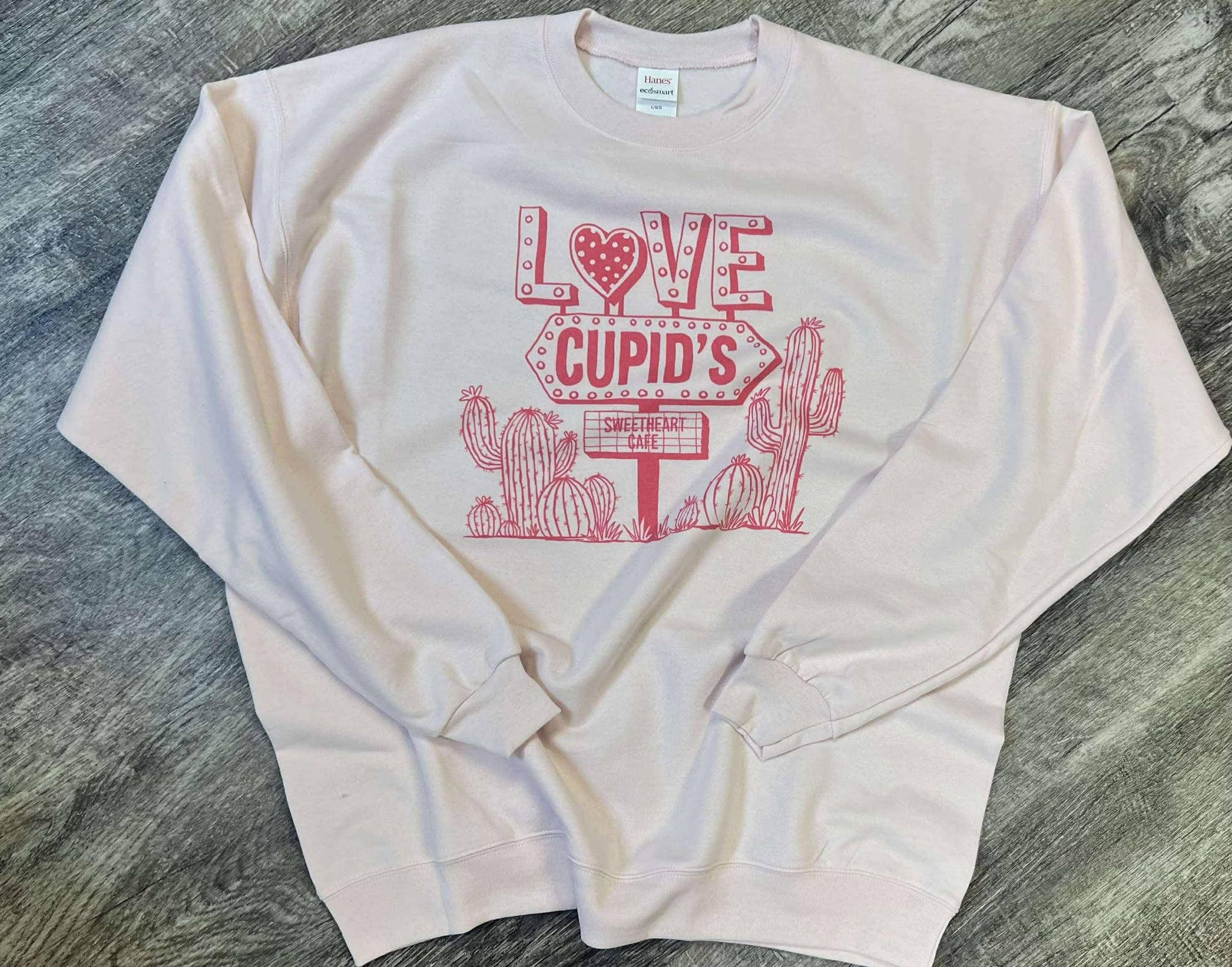 Love Cupid's Sweatshirt On Hanes Light Pink