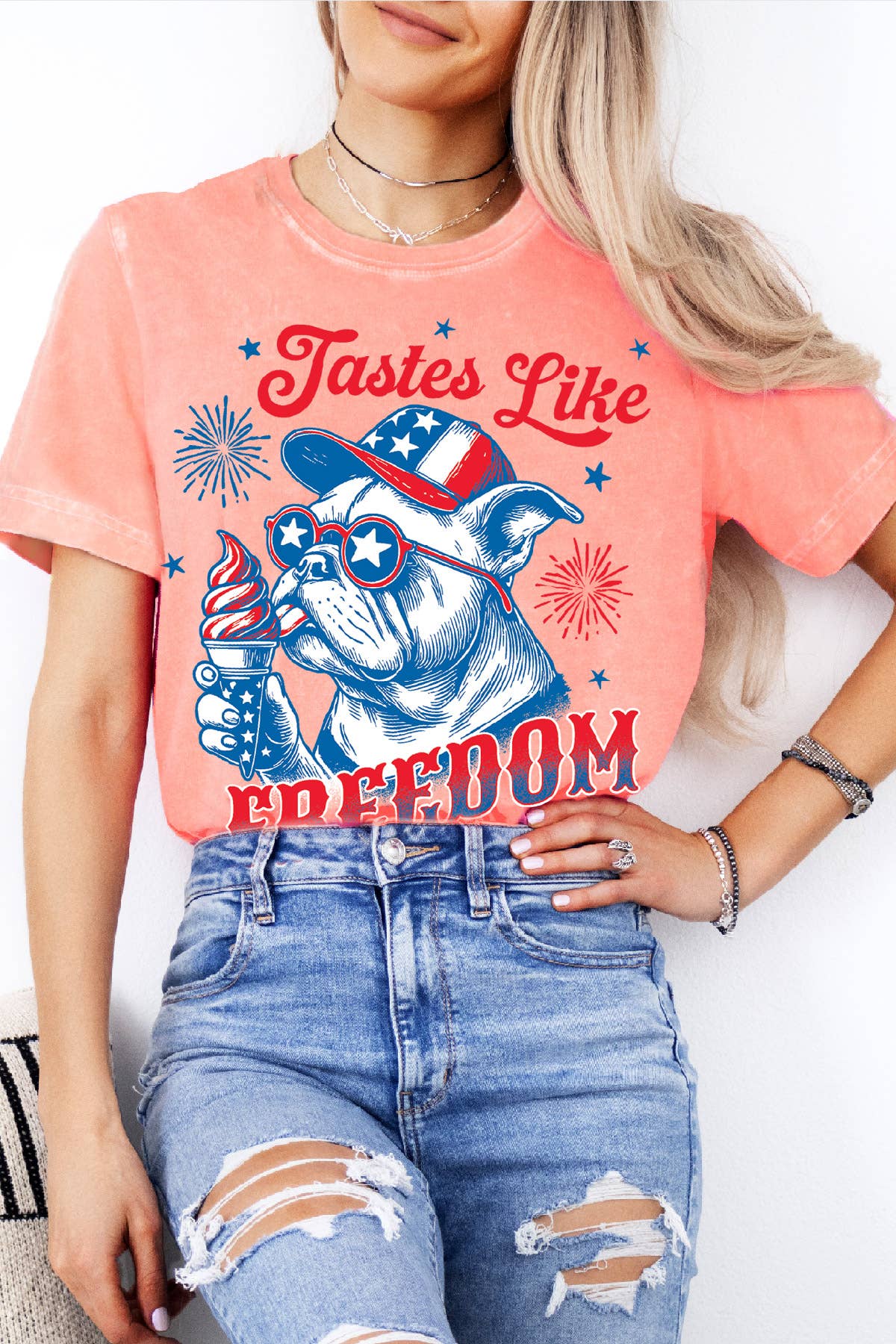Women Freedom Graphic Print Mineral Wash Top