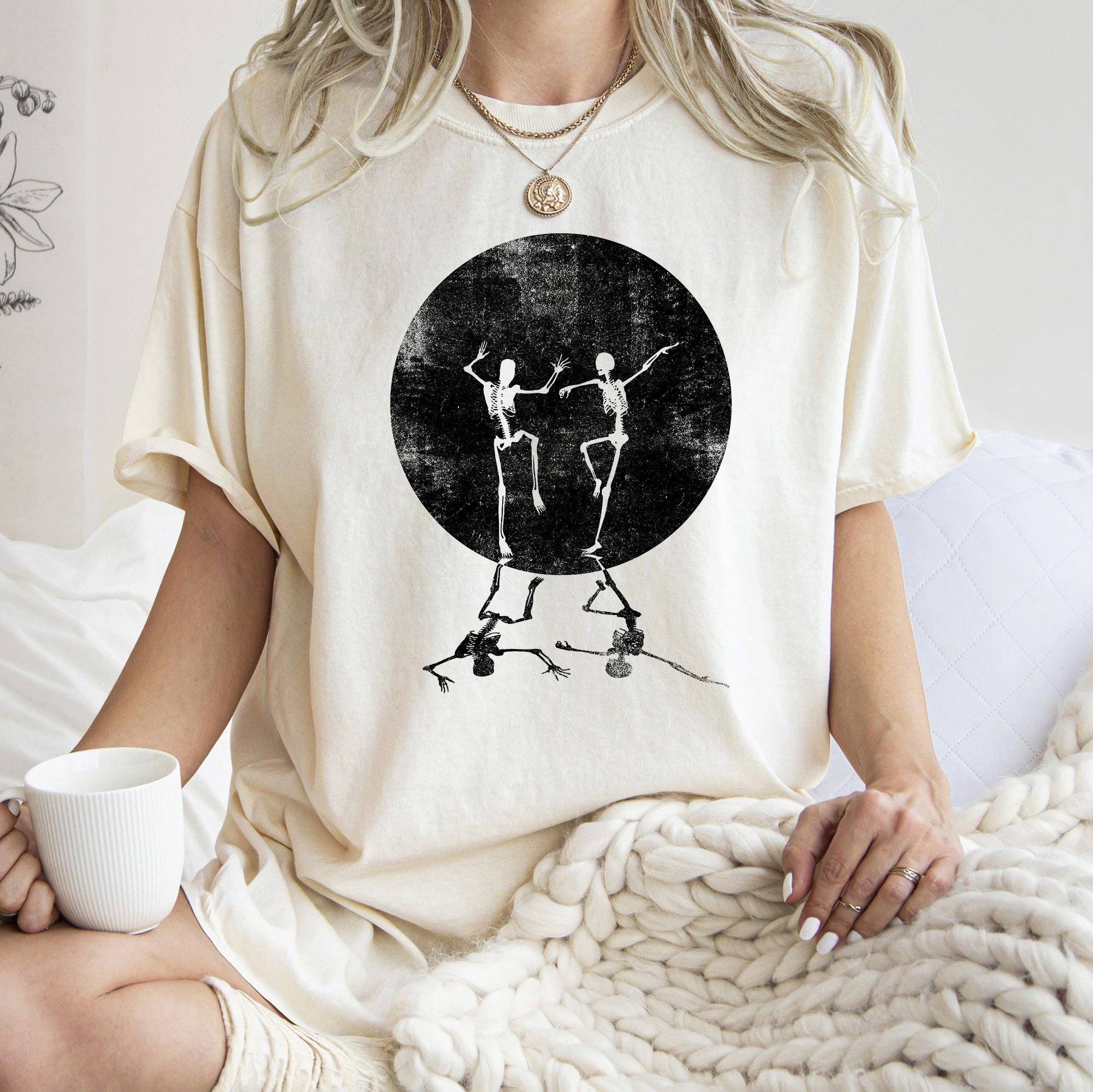 Skeletons Dancing Moonlight Halloween T-Shirt Black Print