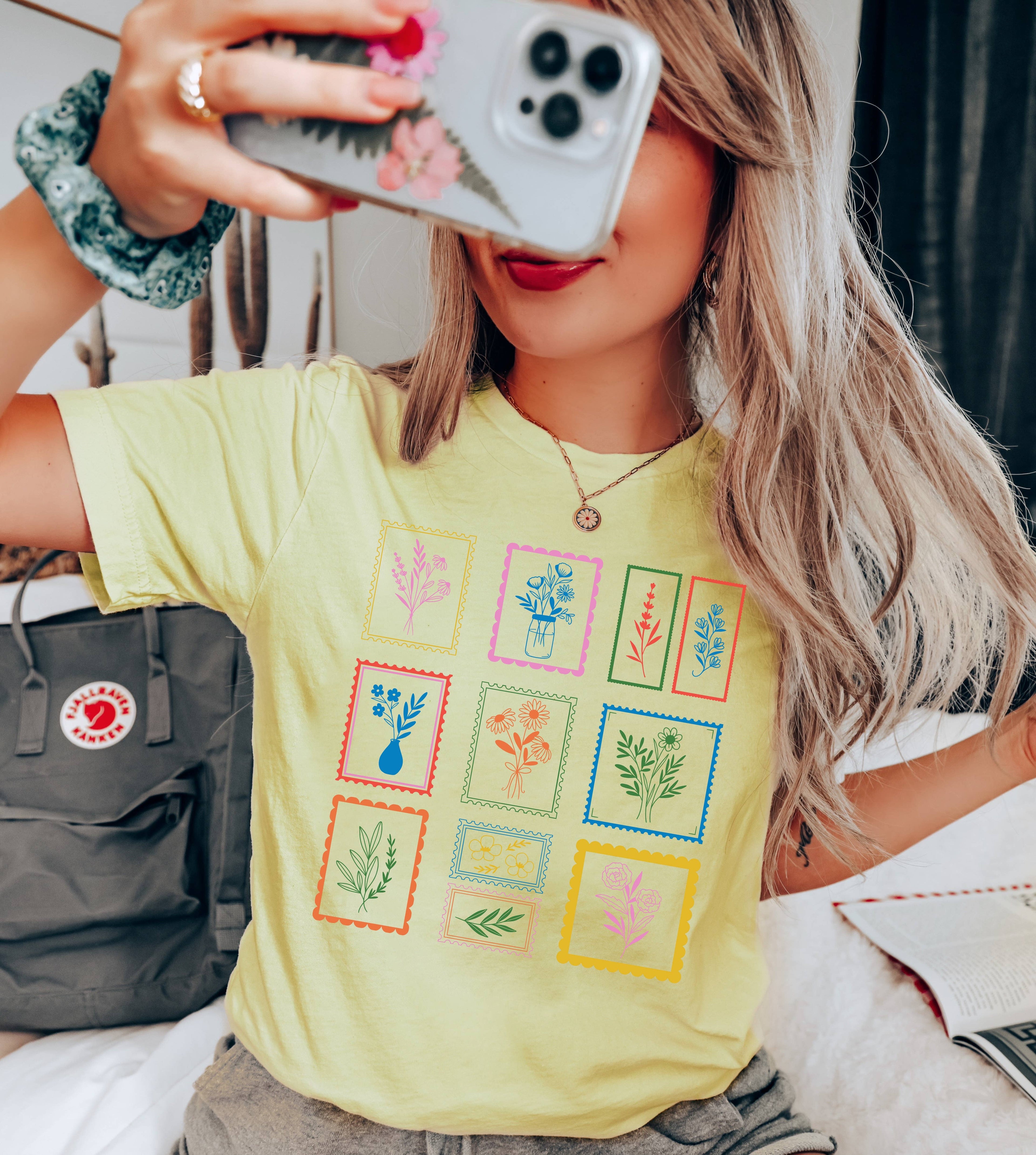 Floral Stamps Retro Graphic Tees Botanical Women's