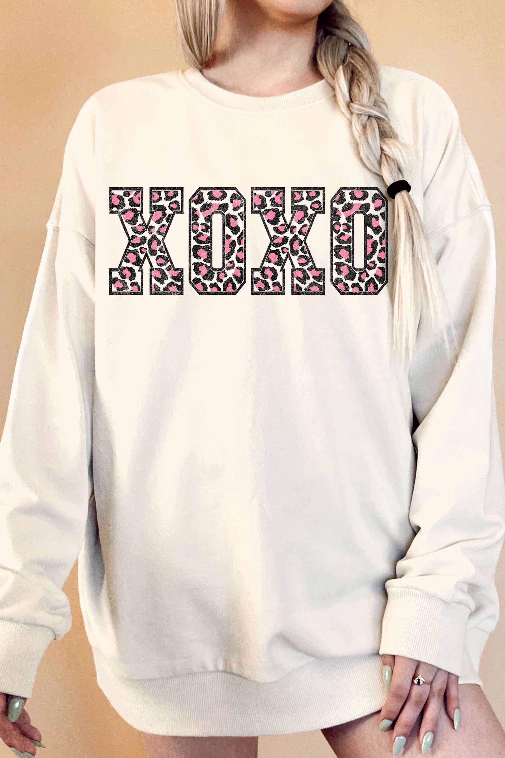 Xoxo Leopard Valentine Oversize Graphic Terry Sweatshirts