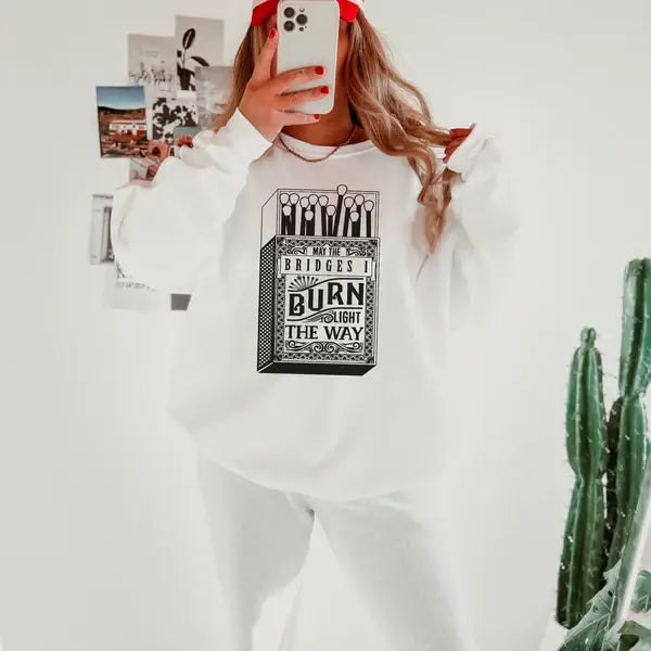Bridges I Burn Light the Way Grunge Graphic Crewneck