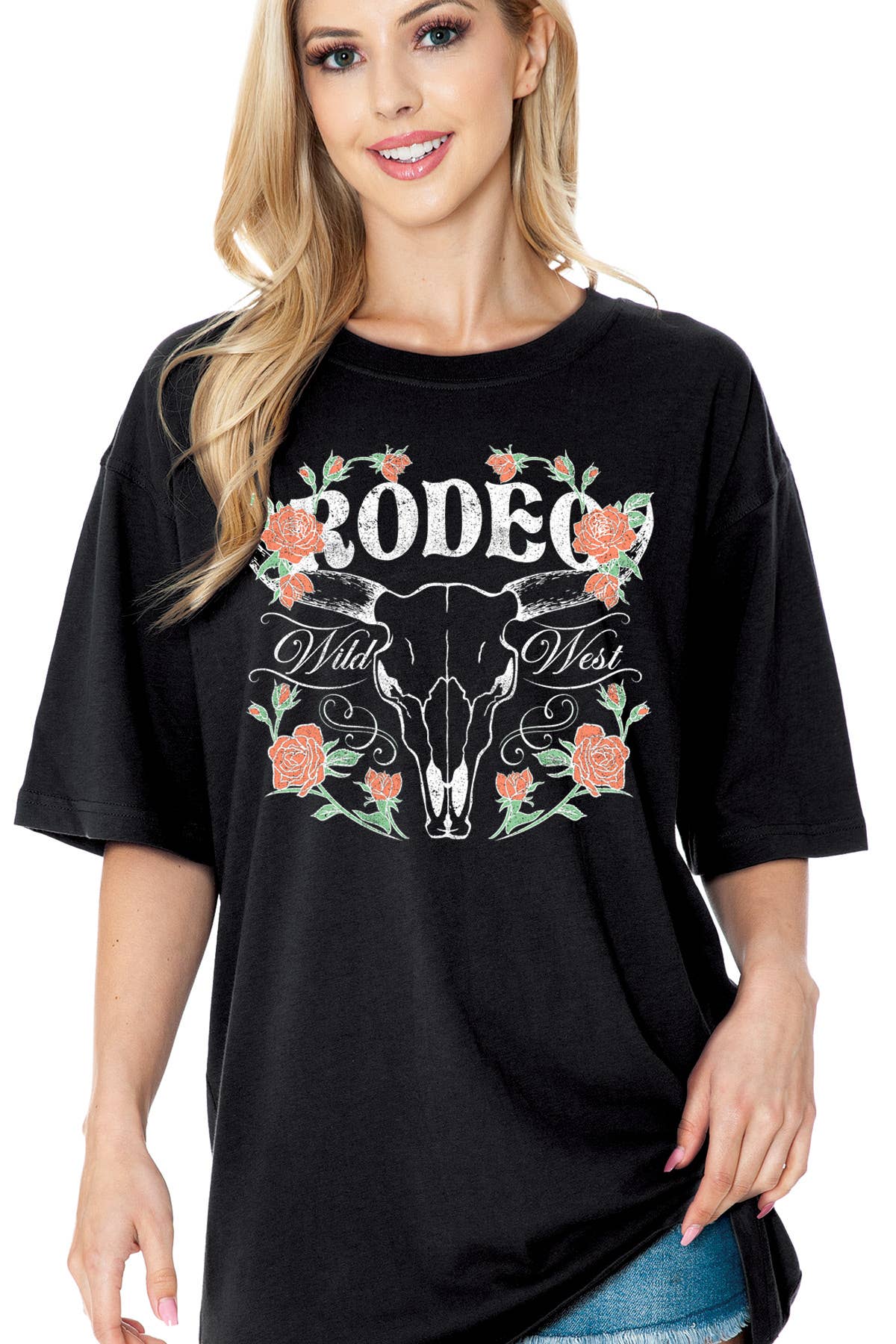 Women Rodeo Graphic Print Oversize Loose Top