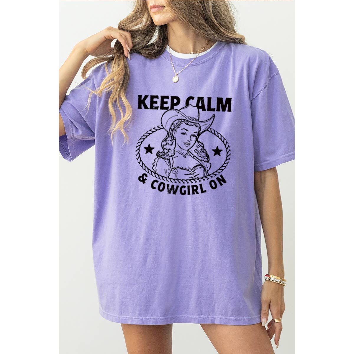 Keep Calm  Western Vintage Graphic Oversized Tee