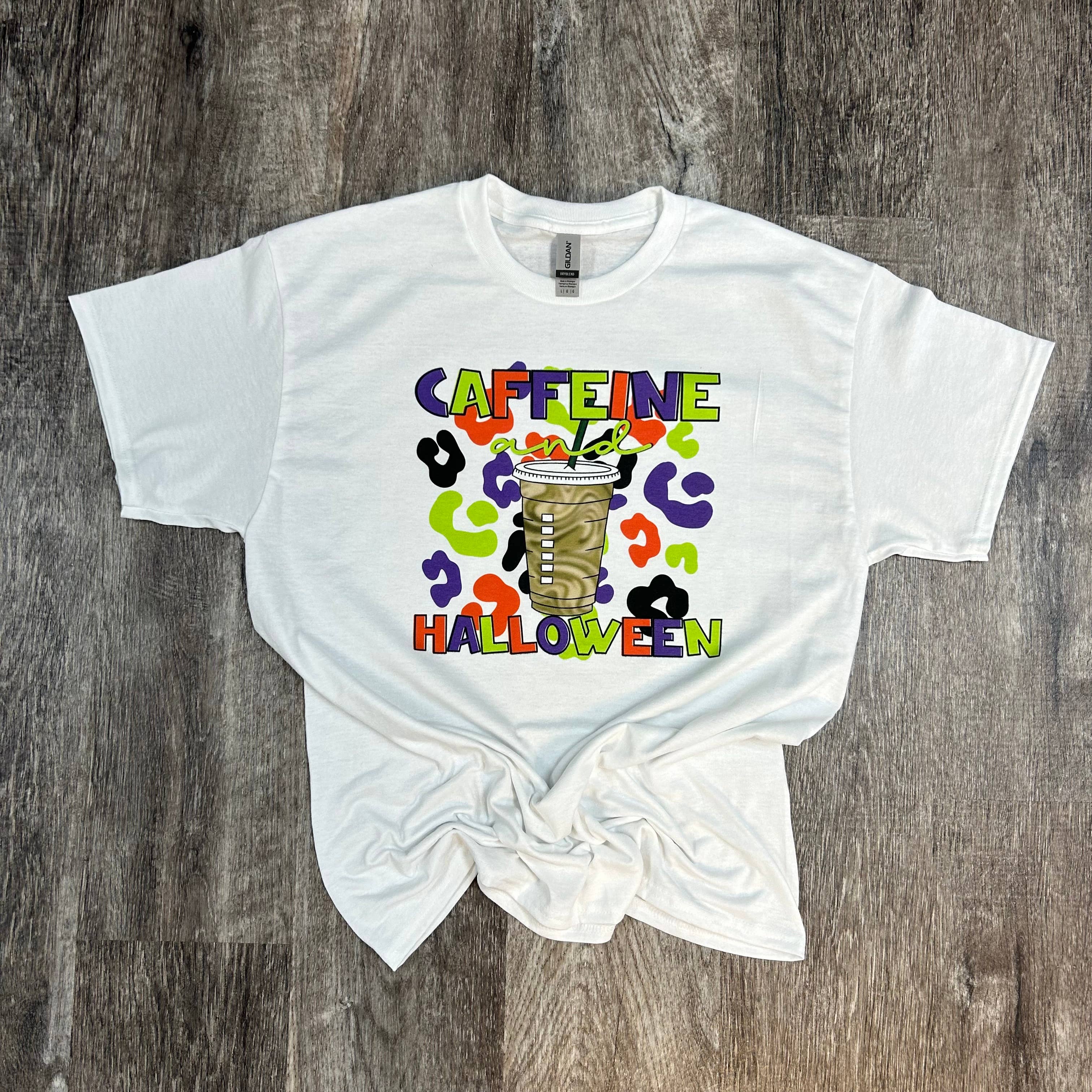 Caffeine and Halloween On White Tee
