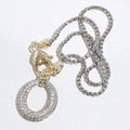 Two Tone Cz Stone Paved Open Oval Pendant Necklace