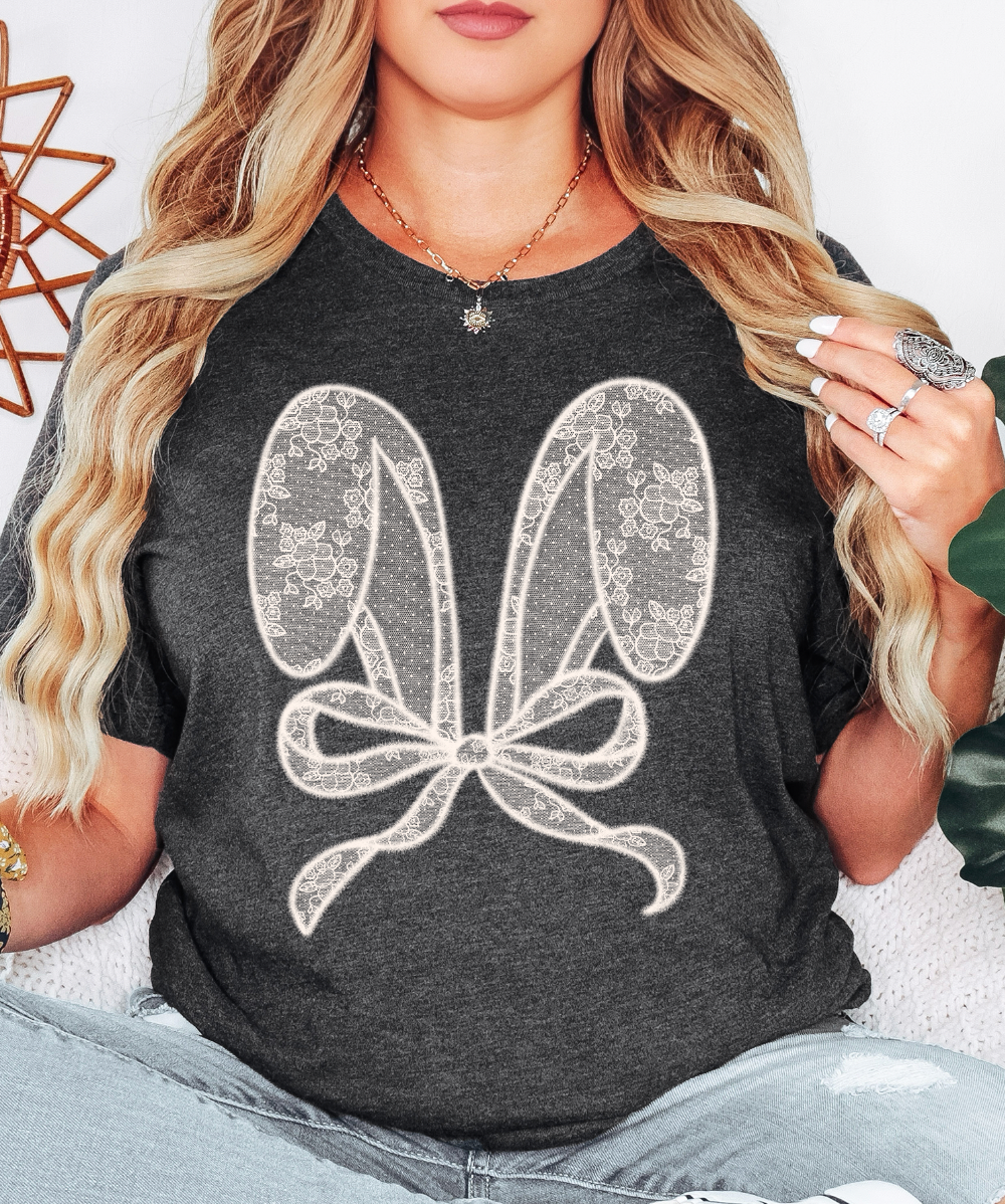 Lace Bunny Ears Easter - Dark Heather Gray