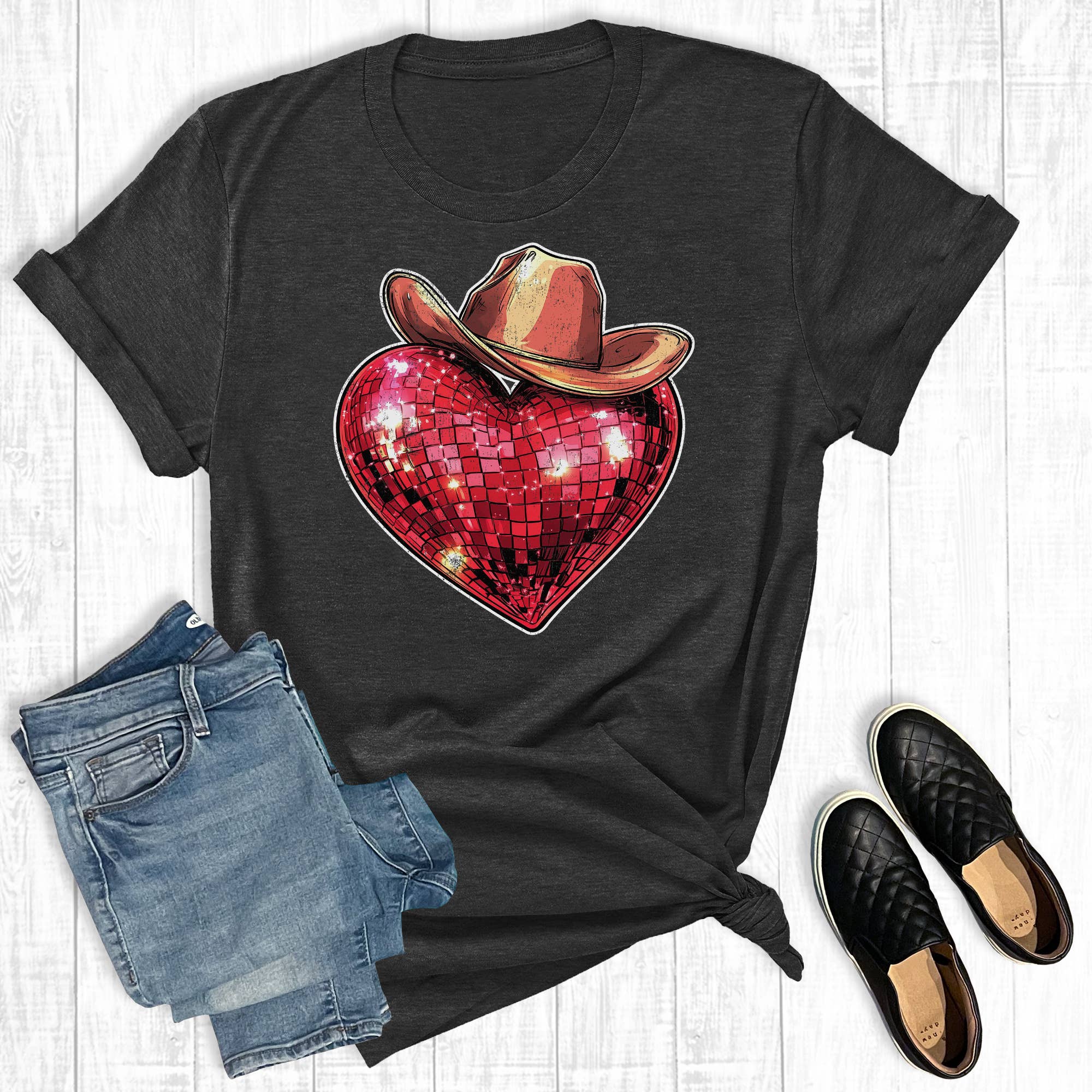 Western Valintine Disco Heart Graphic Tee