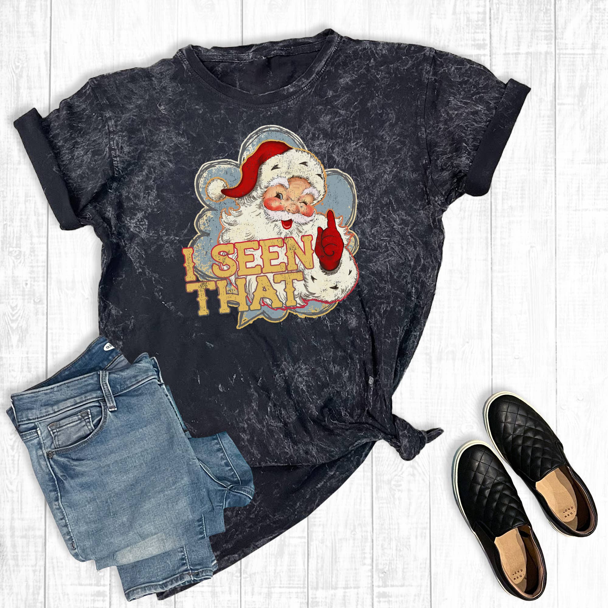 Christmas Santa I Seen That Mineral Wash Graphic Tee